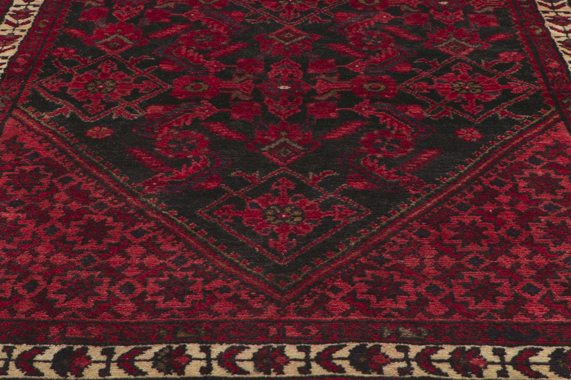 Wool Vintage Persian Malayer Rug, Beguiling Charm Meets Dark & Moody For Sale