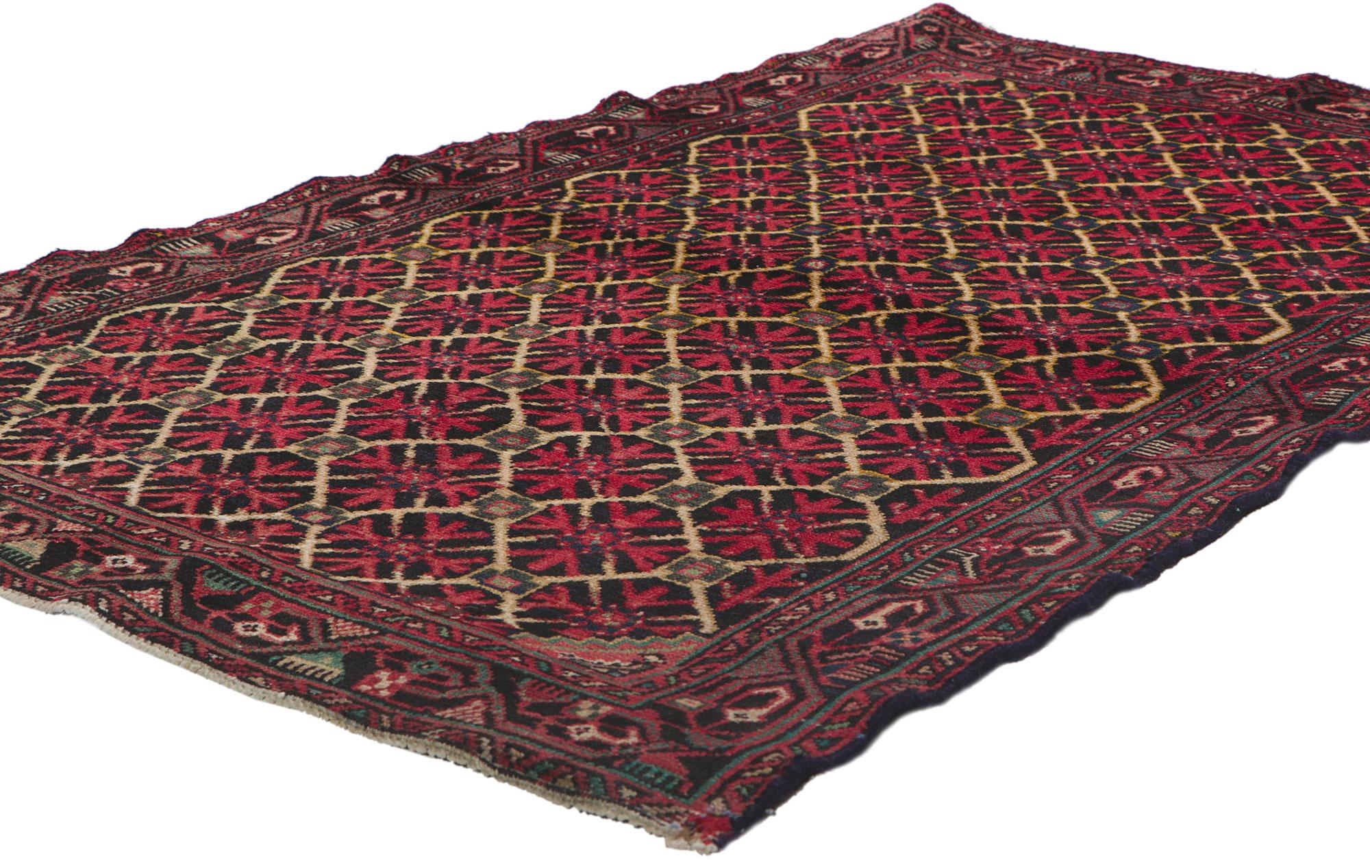 61070 Persischer Malayer-Teppich im Vintage-Stil, 03'02 x 04'09.