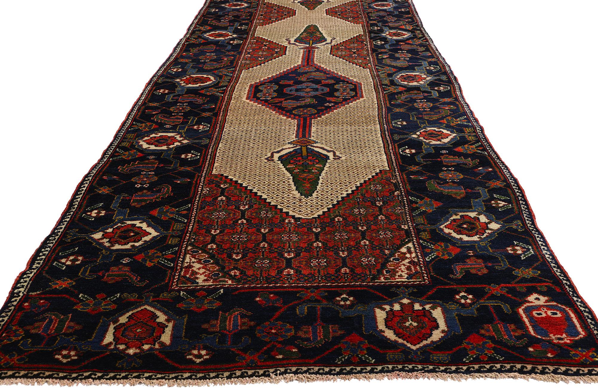 53877 Extra-Long Vintage Persian Malayer Rug Runner, 03'02 x 21'00. Antique Persian Malayer rug runners are long, narrow hand-knotted wool rugs originating from Malayer, Iran, prized for their age, intricate designs, and exceptional craftsmanship.