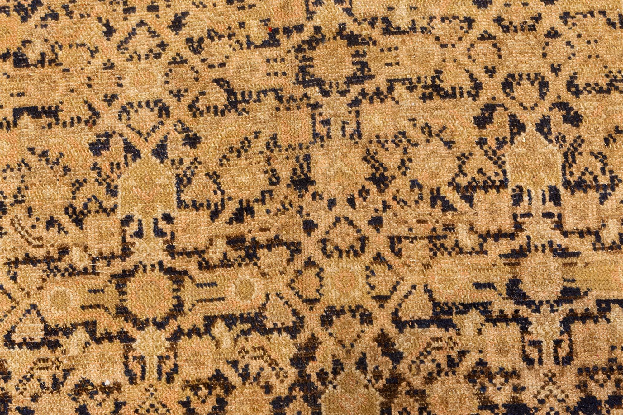 Hand-Woven Vintage Persian Malayer Beige Handmade Wool Rug