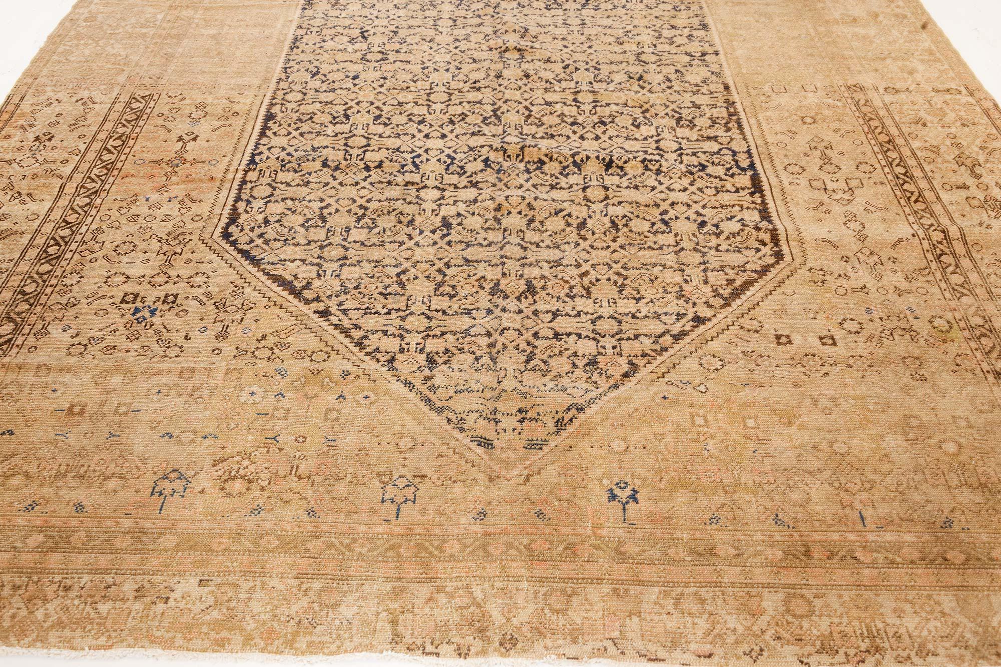 Vintage Persian Malayer Beige Handmade Wool Rug In Good Condition In New York, NY