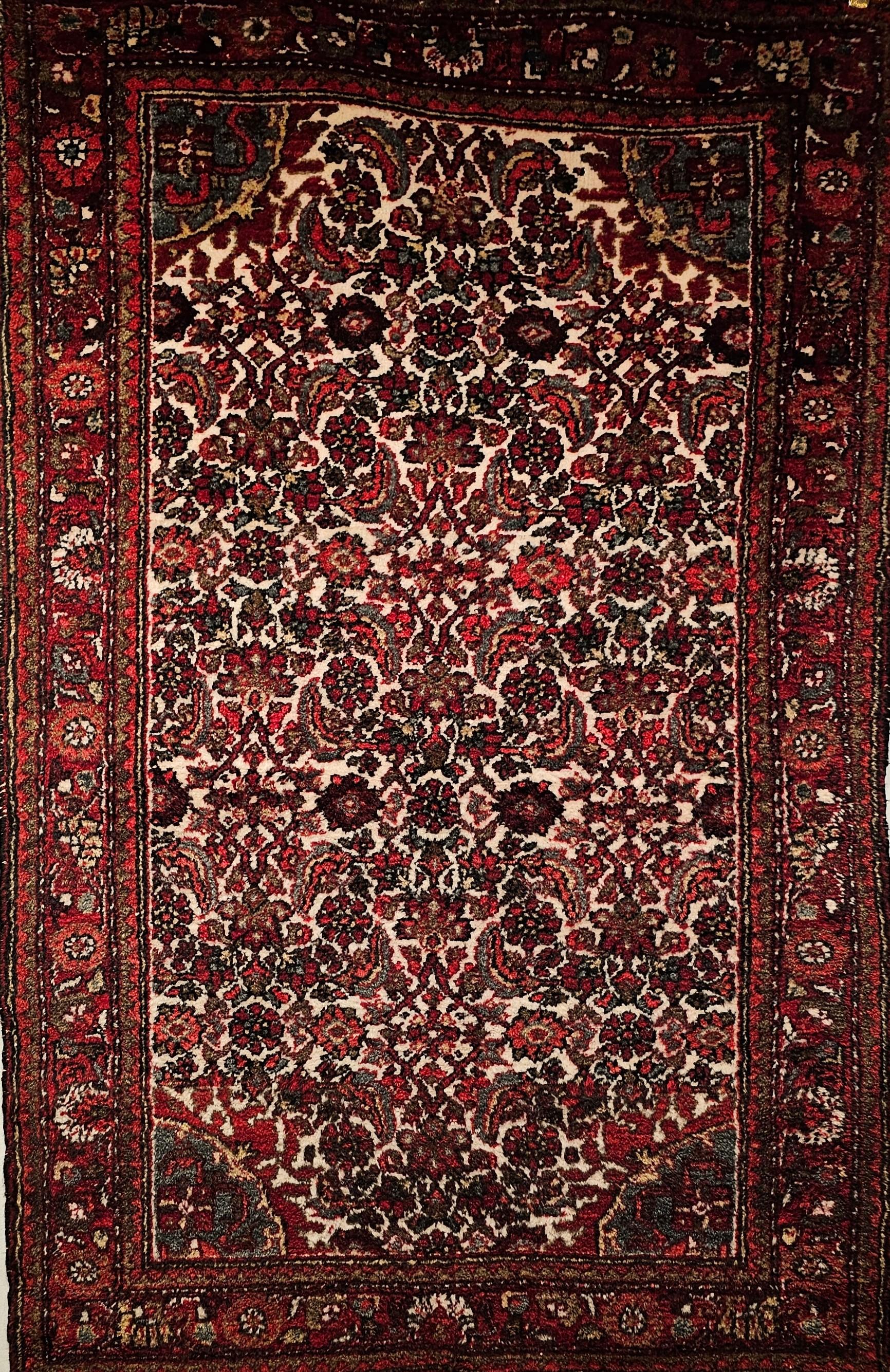 Vintage Persischer Malayer Teppich mit All-Over Herati-Muster in Elfenbein, Blau, Rot, Marine im Angebot 7