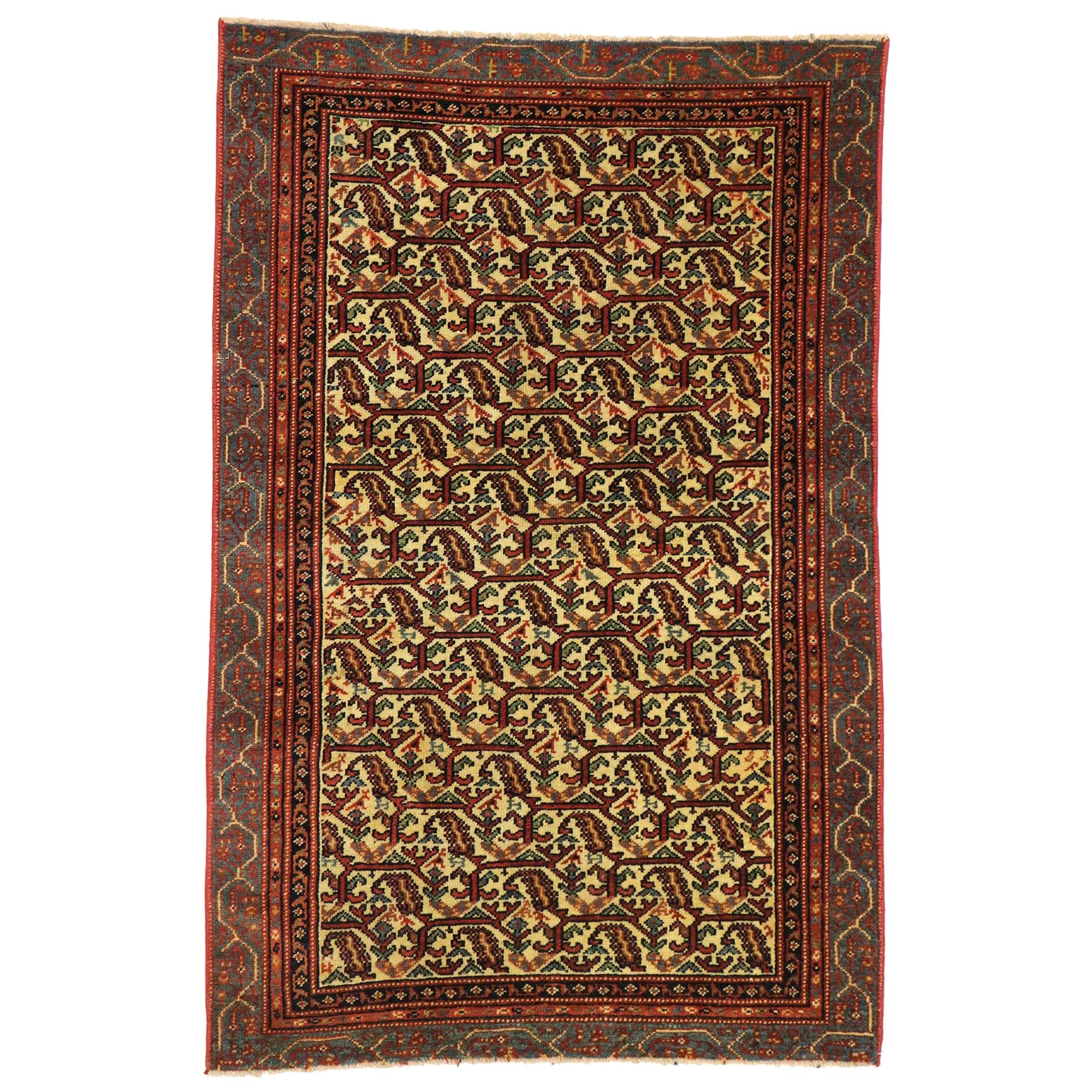 Alfombra Persa Malayer Vintage con Diseño Boteh y Estilo Arts & Crafts en venta