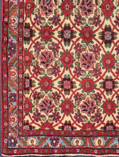 Semi Antique Persian Malayer Rug with Floral Pattern in Rich Red, Yellow Tones