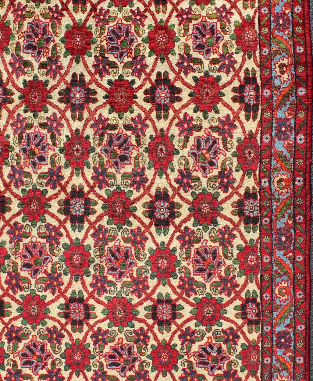 Semi Antique Persian Malayer Rug with Floral Pattern in Rich Red, Yellow Tones In Excellent Condition For Sale In Atlanta, GA
