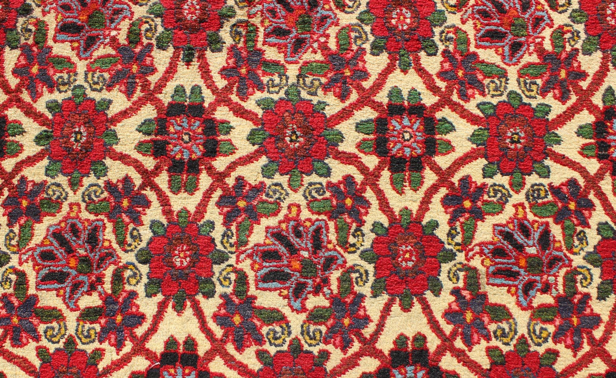 Semi Antique Persian Malayer Rug with Floral Pattern in Rich Red, Yellow Tones For Sale 3