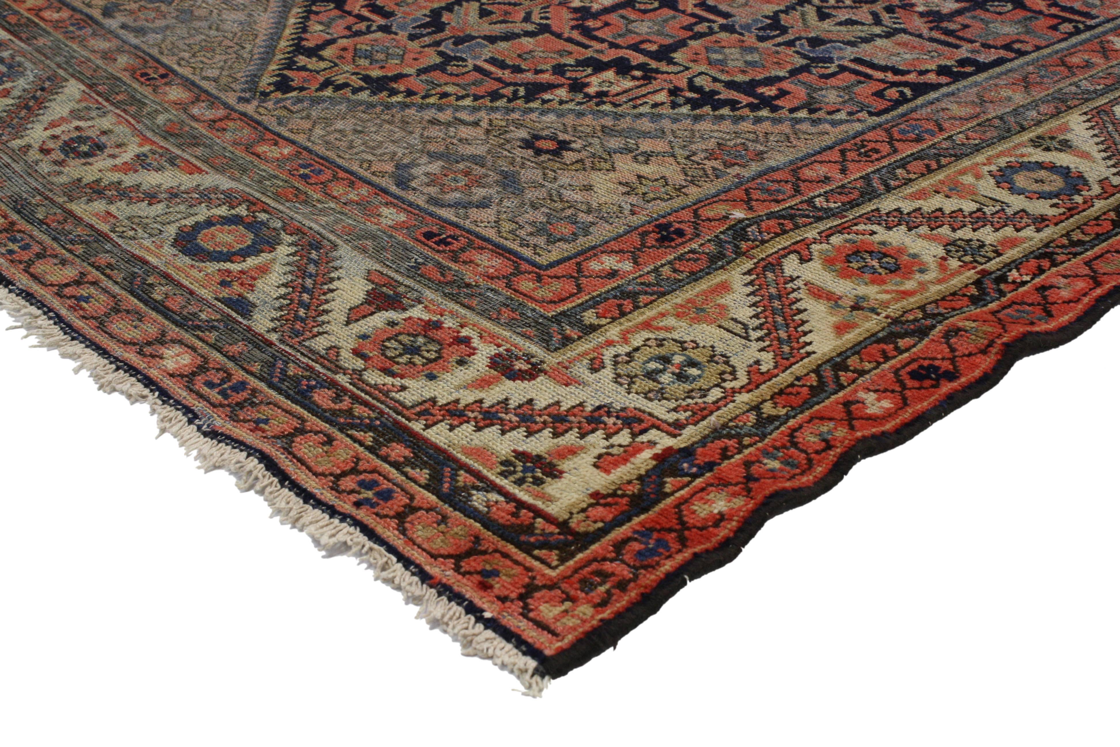 20th Century Vintage Persian Malayer Gallery Rug with Guli Hinnai Flower, Wide Hallway Runner For Sale