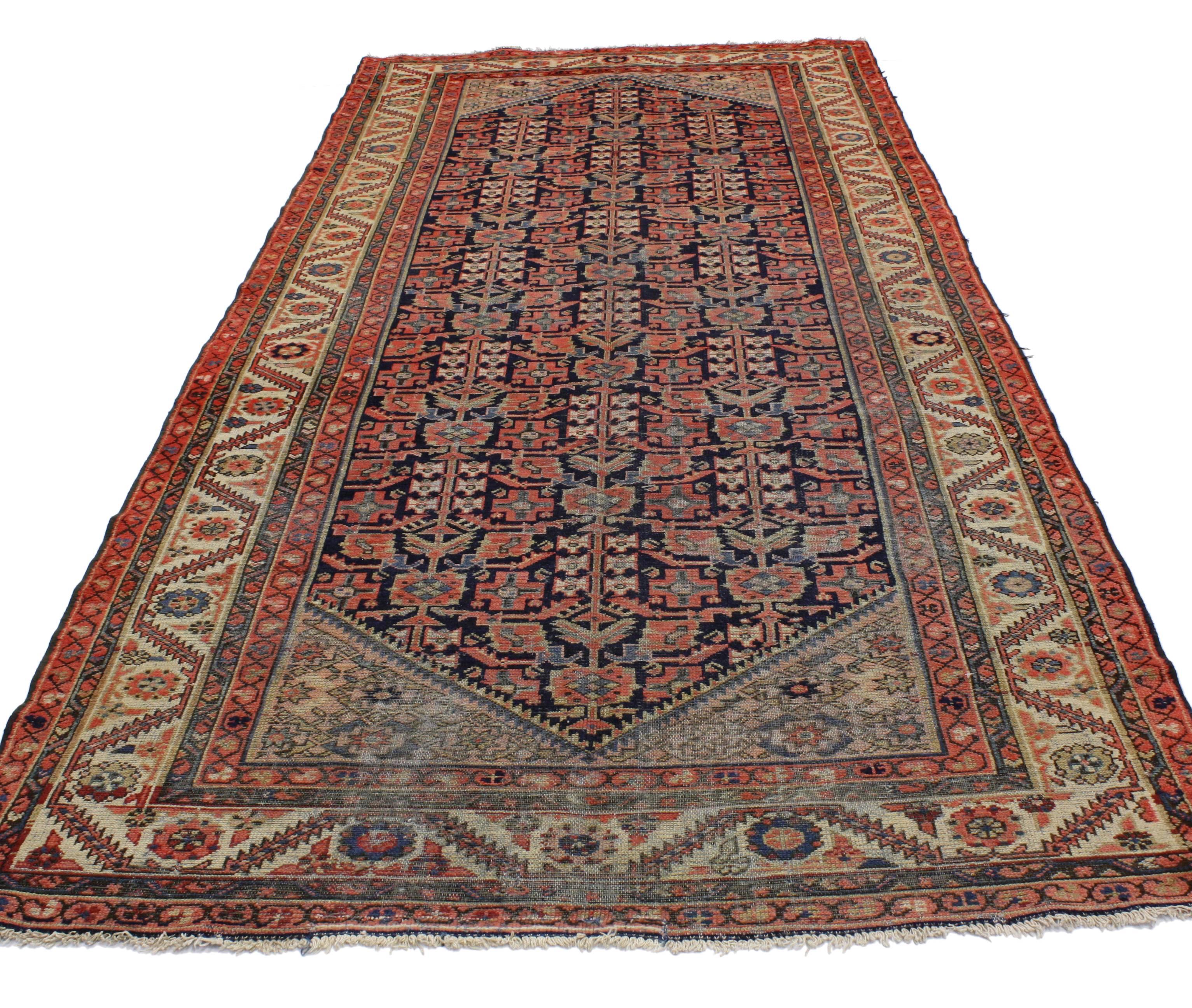 Wool Vintage Persian Malayer Gallery Rug with Guli Hinnai Flower, Wide Hallway Runner For Sale