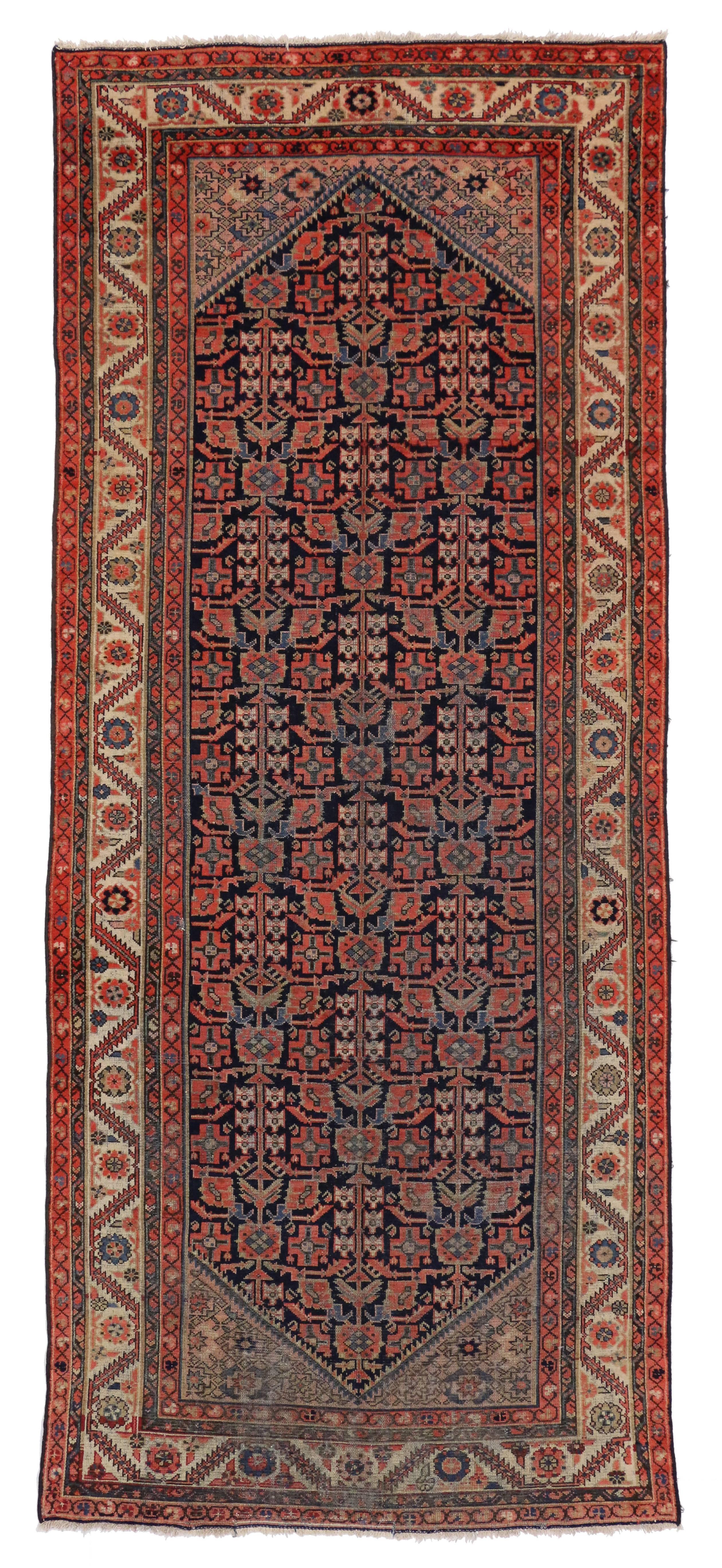 Vintage Persian Malayer Gallery Rug with Guli Hinnai Flower, Wide Hallway Runner For Sale 2