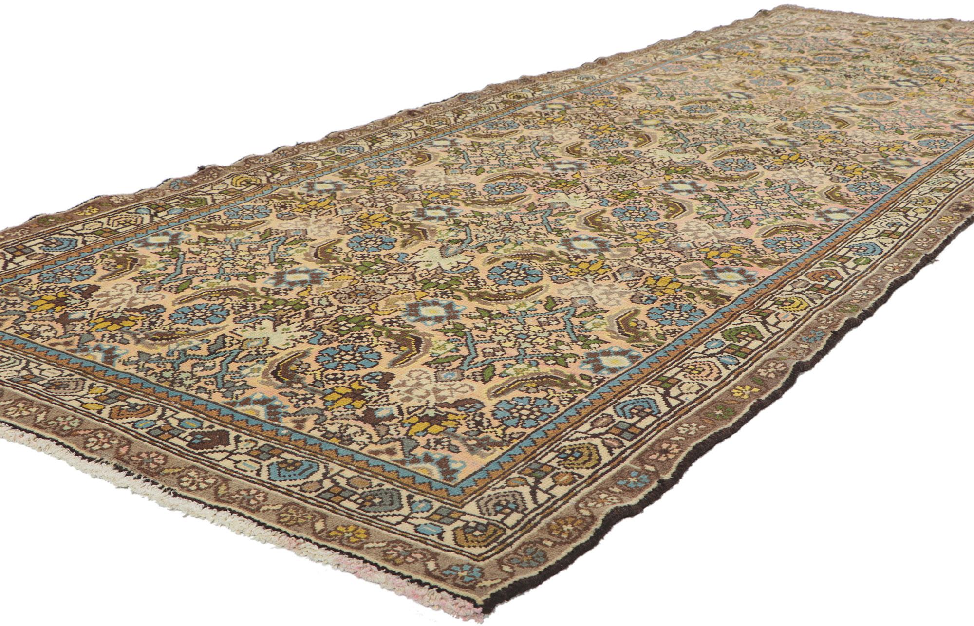 61163 Vintage Persian Malayer runner, 03'06 x 09'09.
With its timeless style, incredible detail and texture, this hand knotted wool vintage Persian Malayer runner is a captivating vision of woven beauty. The eye-catching Herati design and dreamy