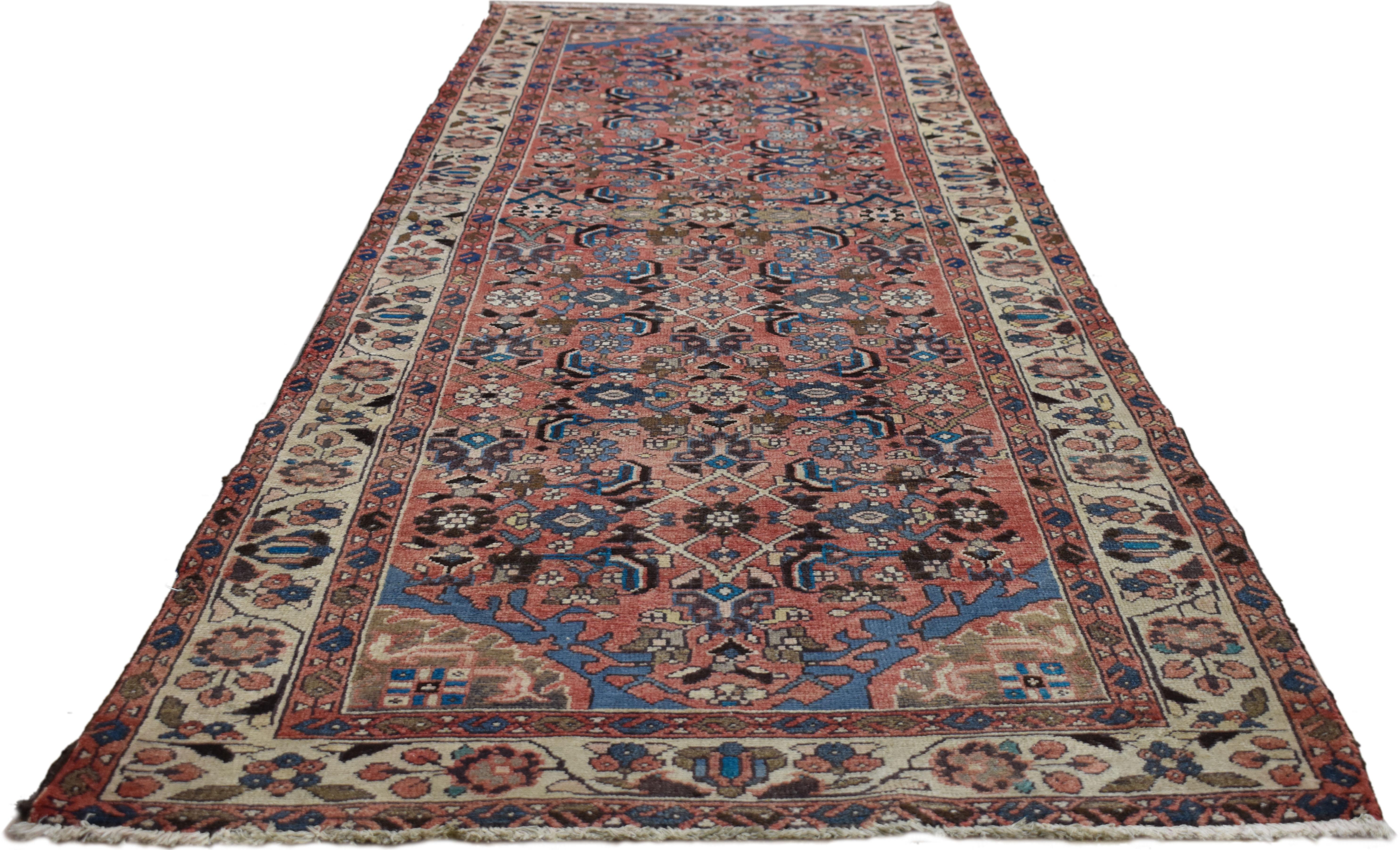 Hand-Knotted Vintage Persian Malayer Runner, Hallway Runner