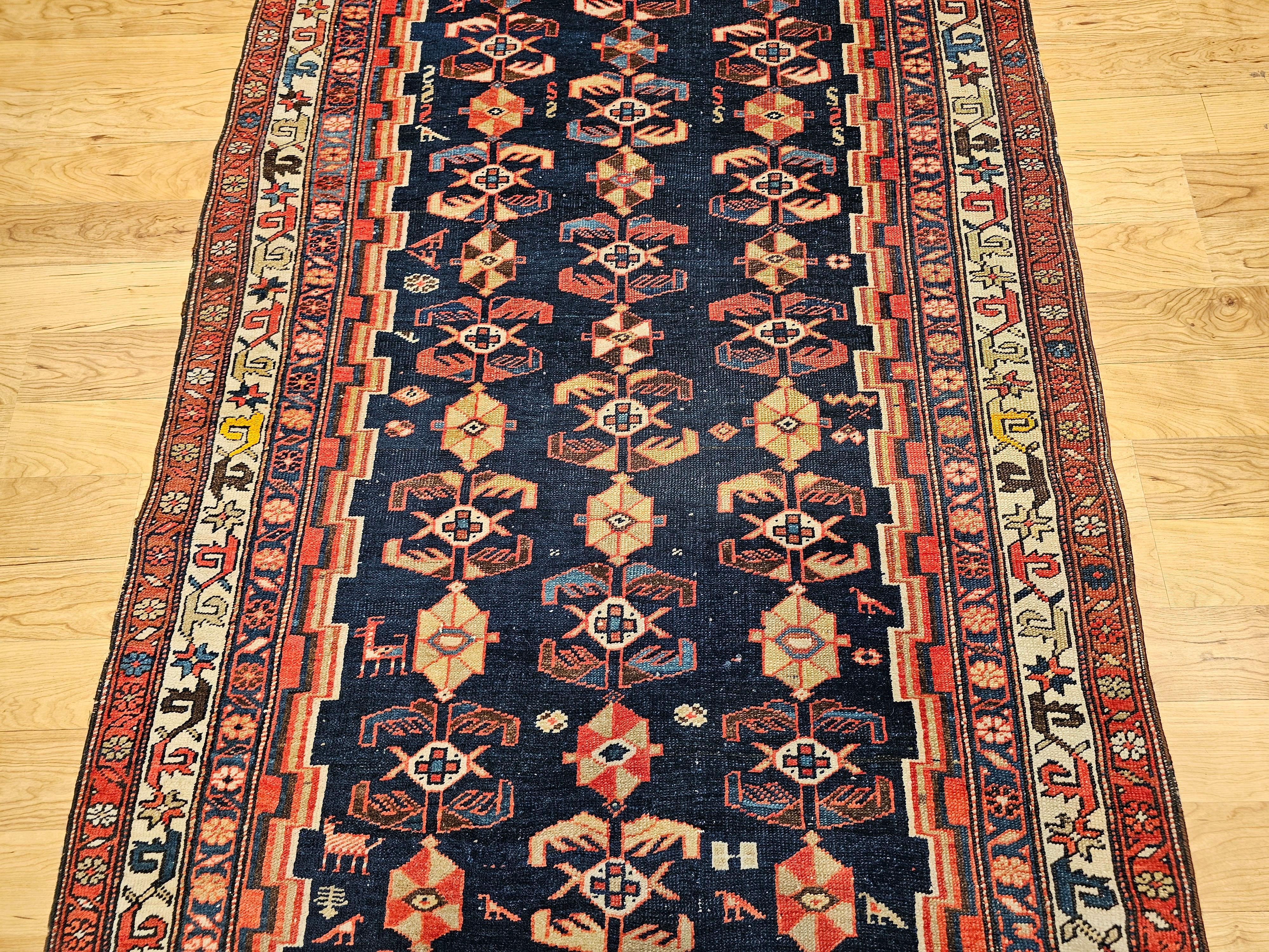 Début du 20ème siècle Tapis de couloir persan Malayer large à motif sur toute sa surface en vente