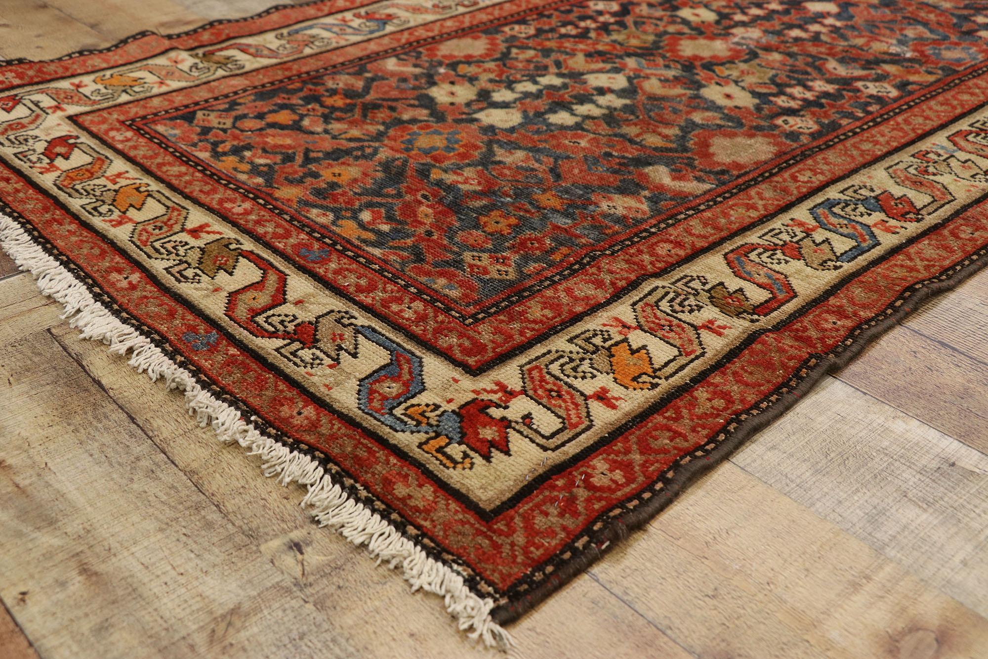 Vintage Persian Malayer Runner with Guli Hinnai Flower and Mina Khani Design In Good Condition For Sale In Dallas, TX