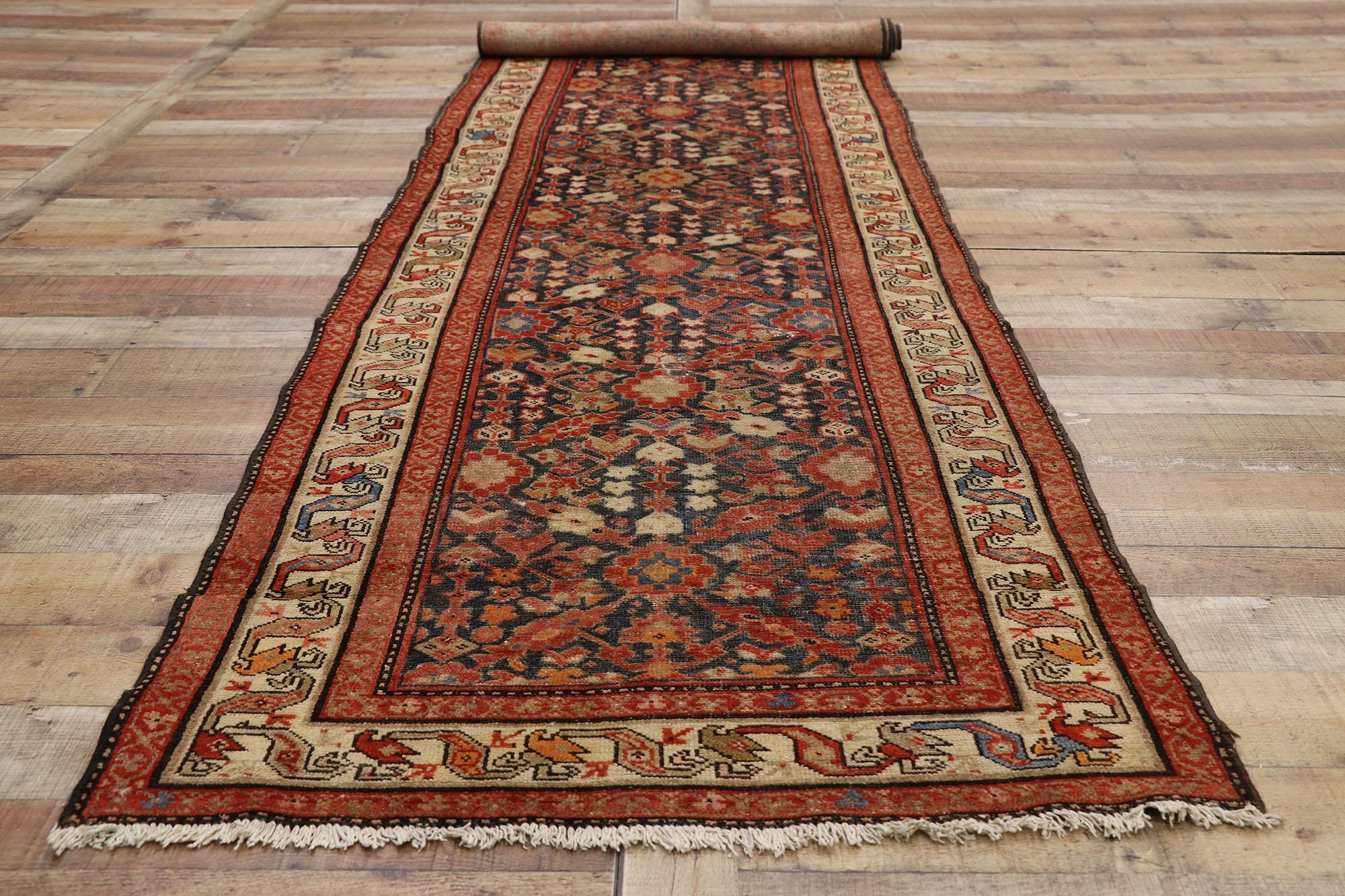 20th Century Vintage Persian Malayer Runner with Guli Hinnai Flower and Mina Khani Design For Sale