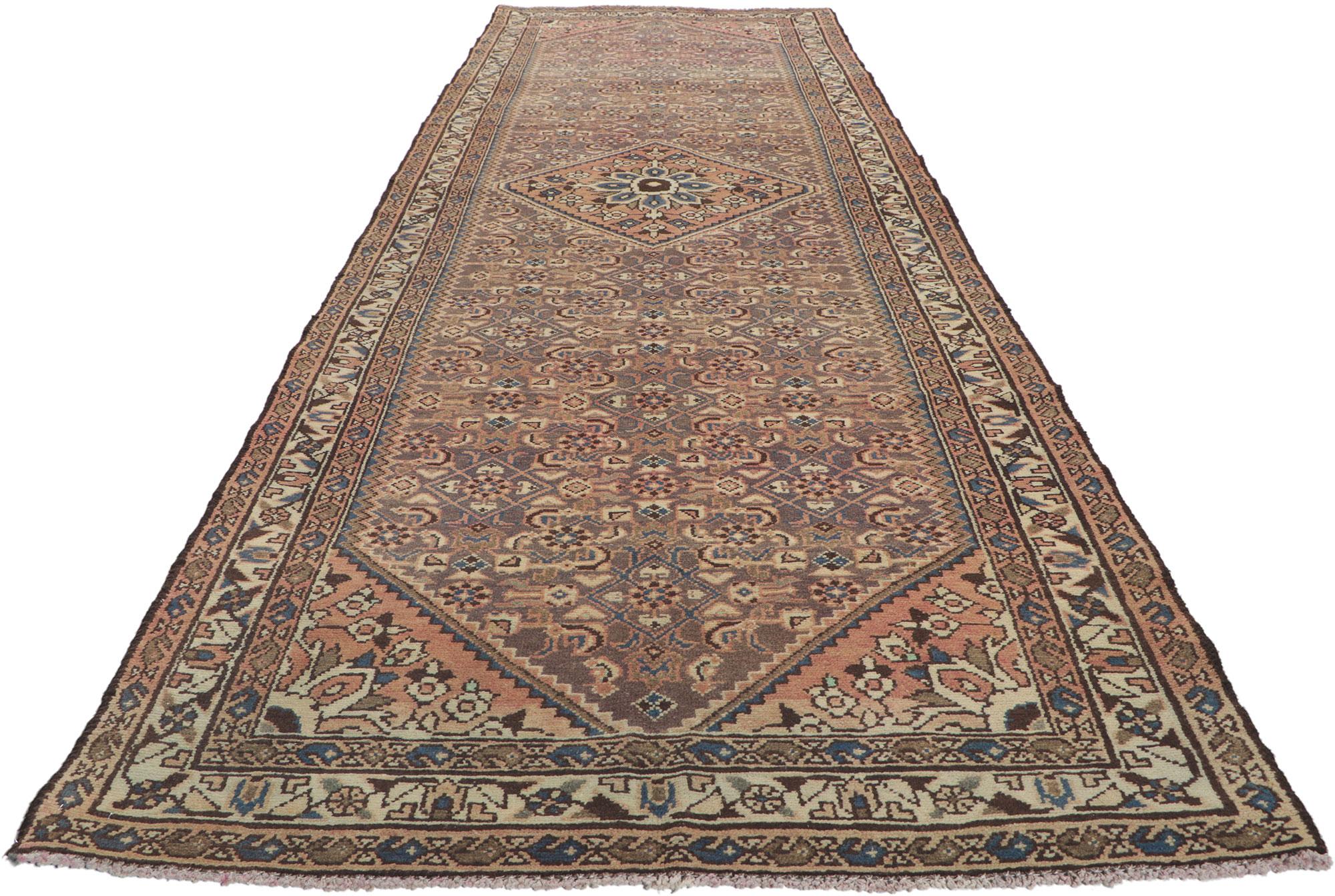 Hand-Knotted Vintage Persian Malayer Runner with Herati Design For Sale