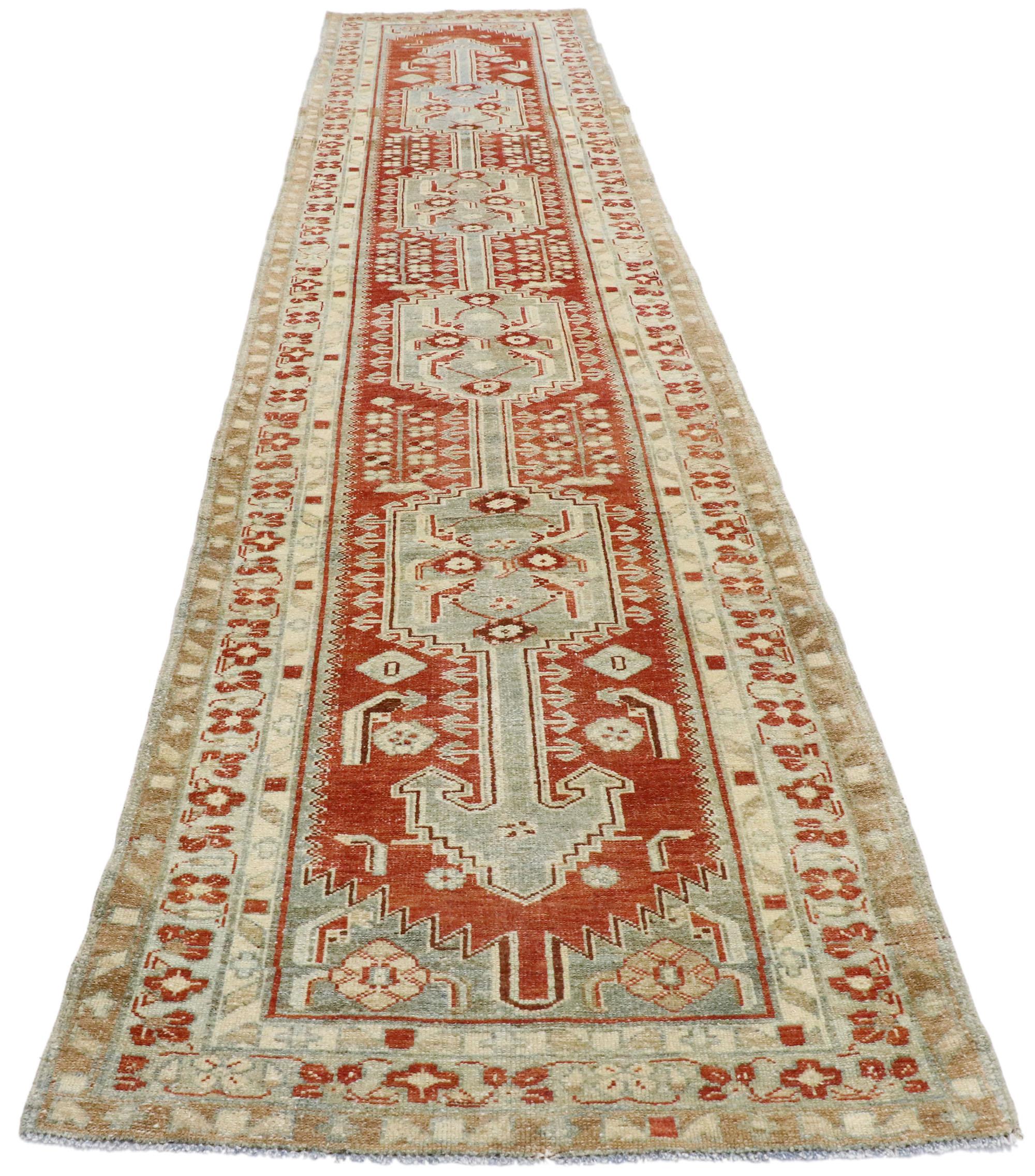 Hand-Knotted Vintage Persian Malayer Runner with Modern Rustic Artisan Tribal Style For Sale