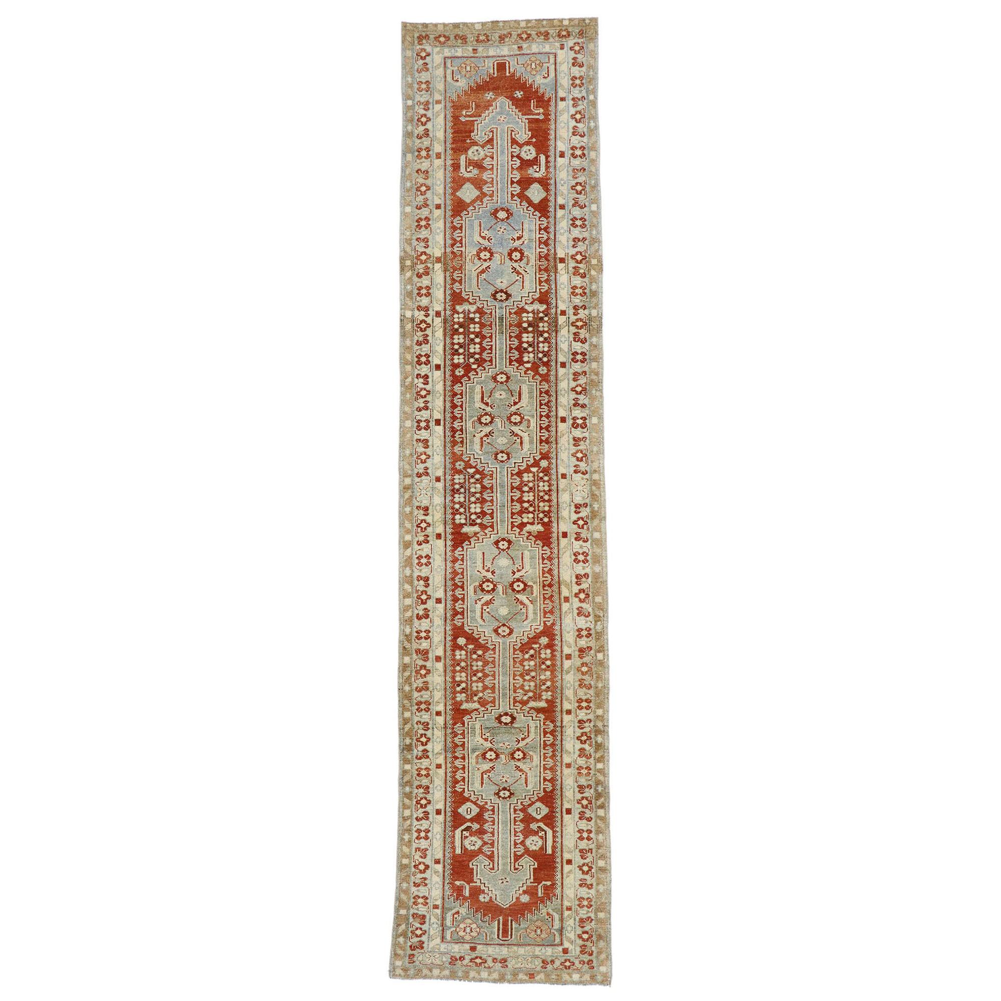 Vintage Persian Malayer Runner with Modern Rustic Artisan Tribal Style For Sale