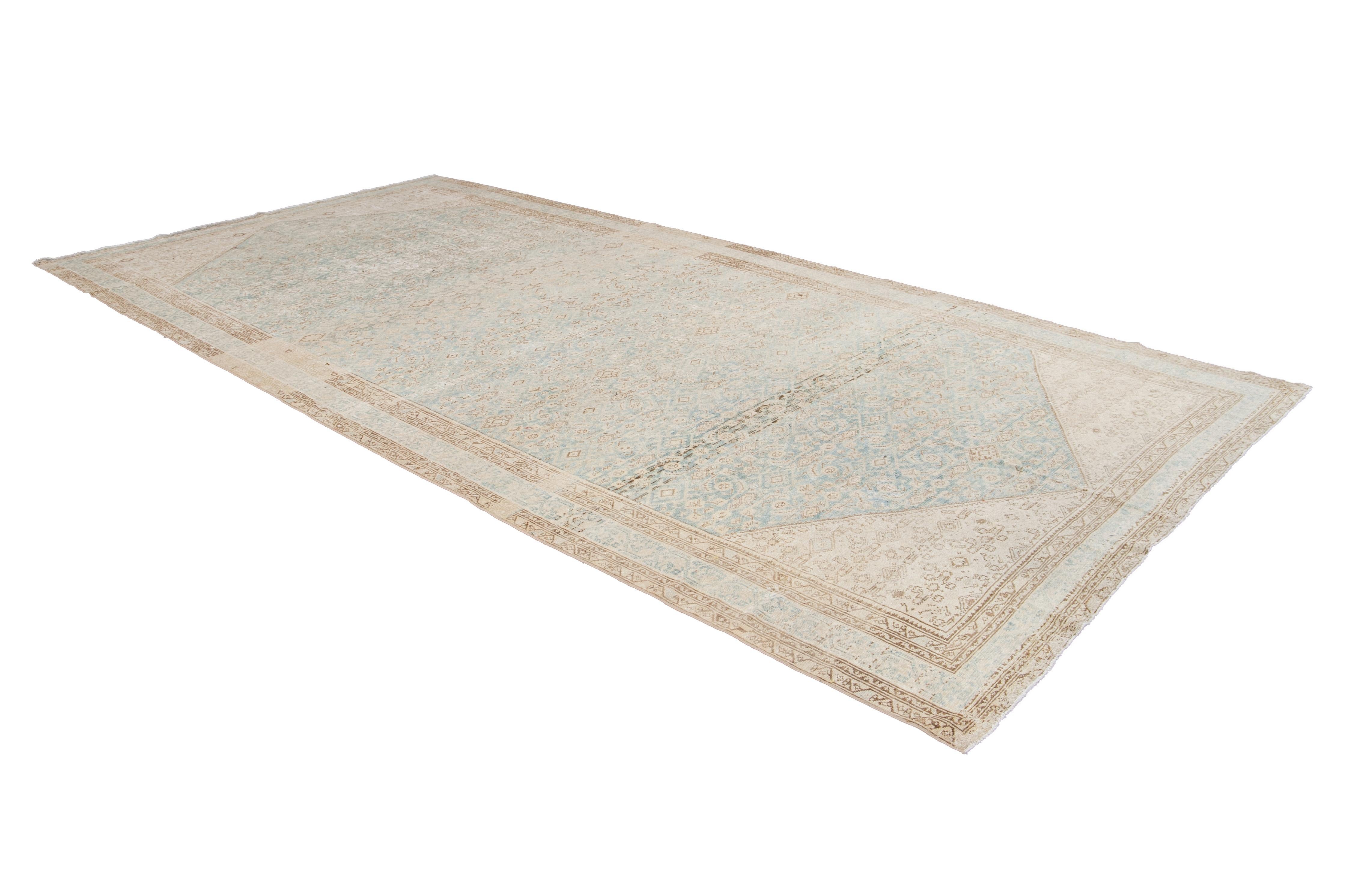 Vintage Persian Malayer with Muted Neutral Tones Wool Runner. 7'5