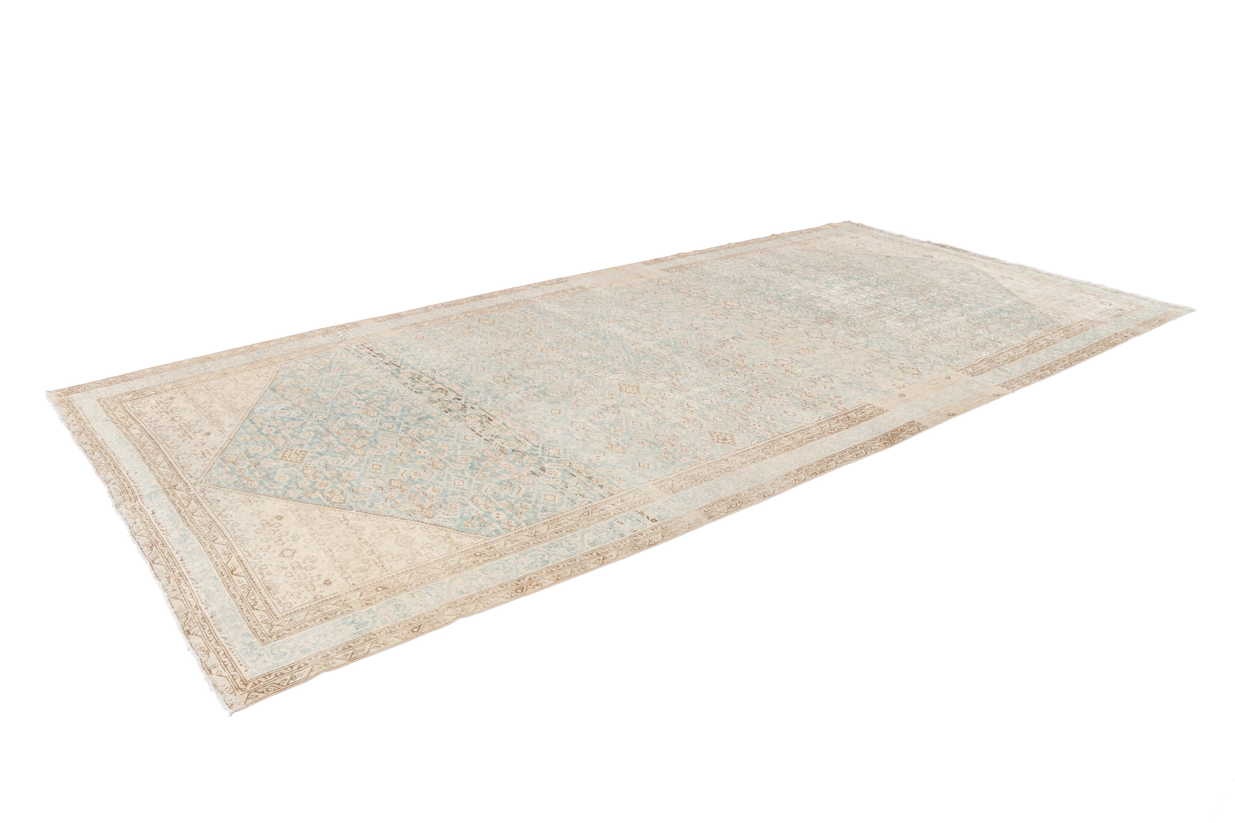 Vintage Persian Malayer with Muted Neutral Tones Wool Runner. 7'5