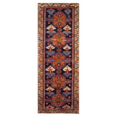 Vintage Persian Malayer Wool 3x10 Ivory, Blue & Orange Handmade Runner Rug
