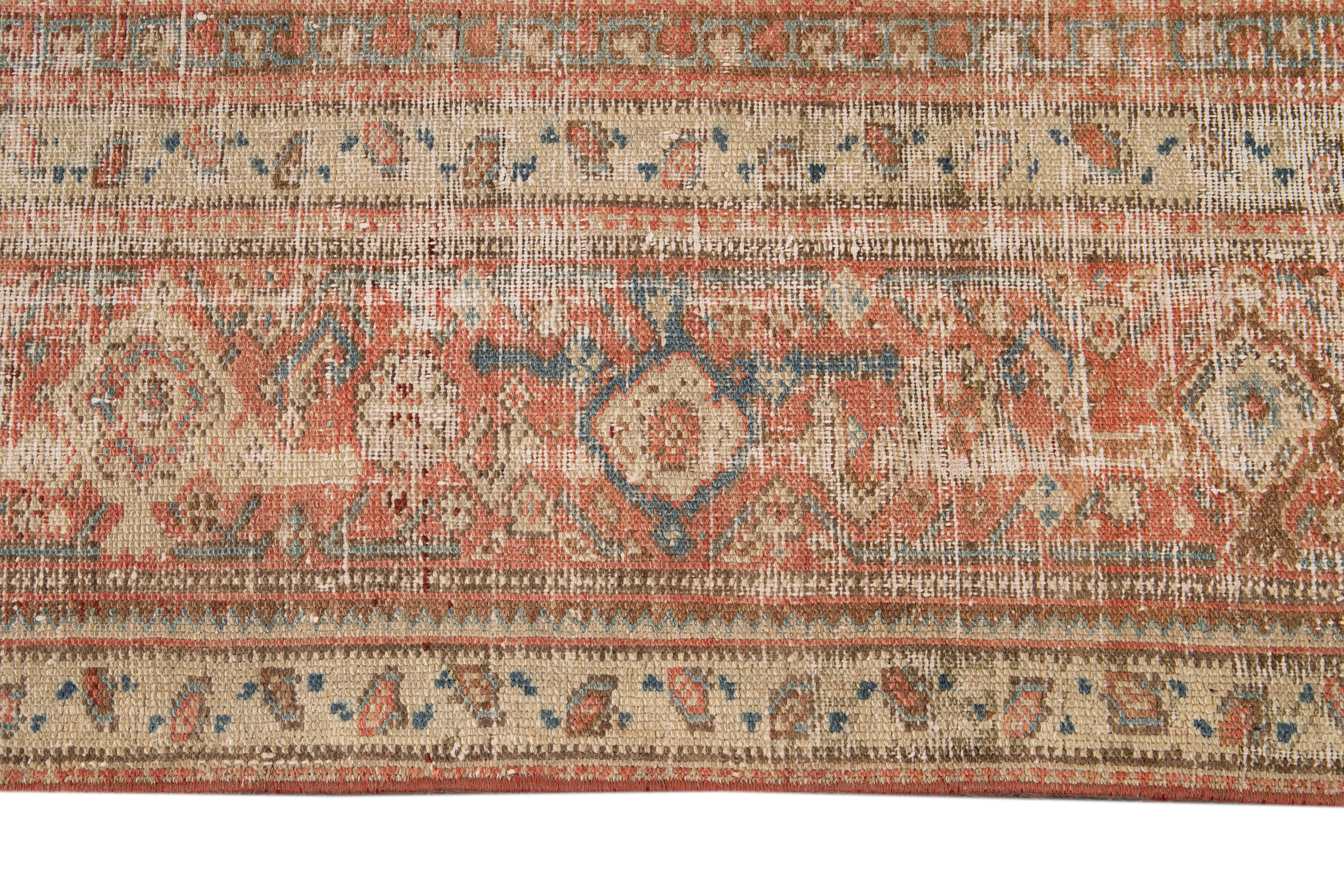 Rust & Blue Vintage Persian Malayer Handmade Wool Runner with Medallion Motif For Sale 3