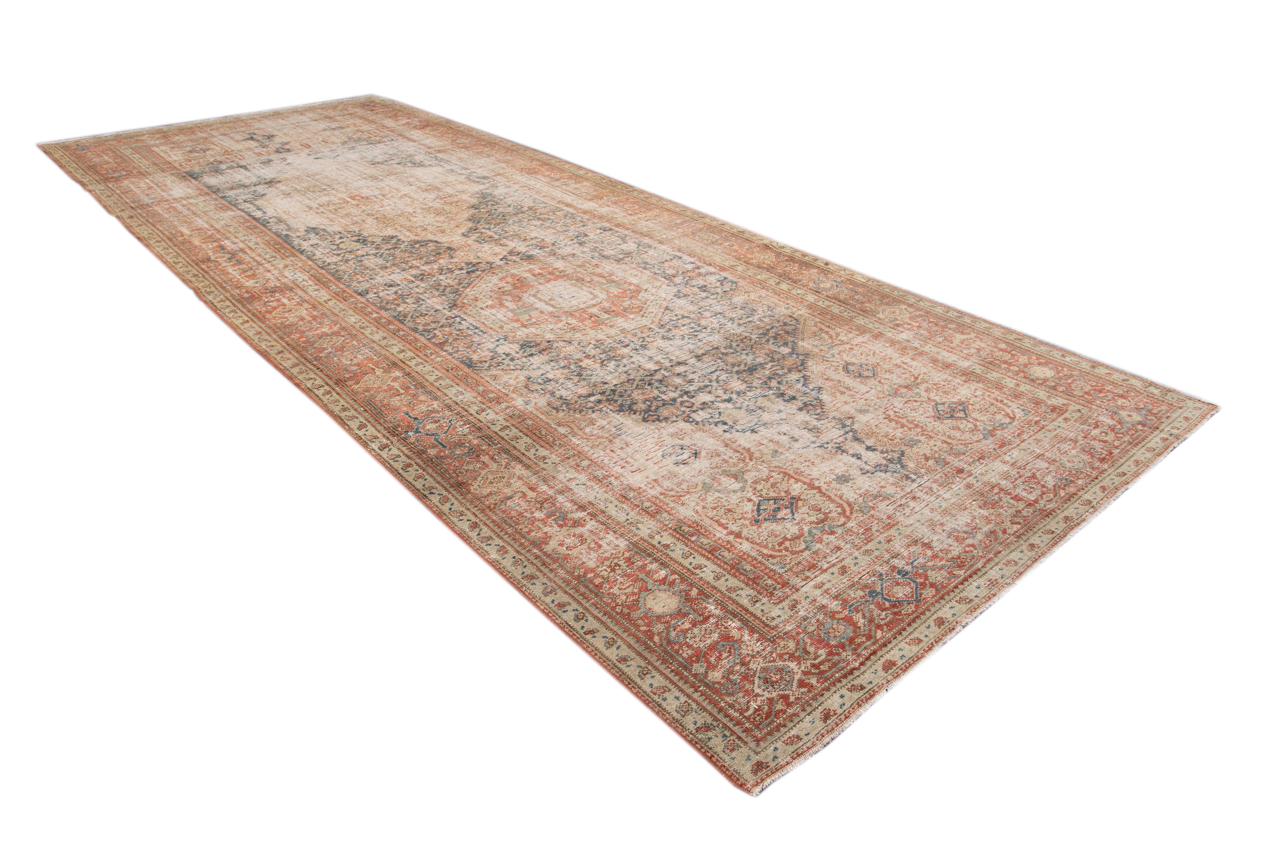 Rust & Blue Vintage Persian Malayer Handmade Wool Runner with Medallion Motif For Sale 4