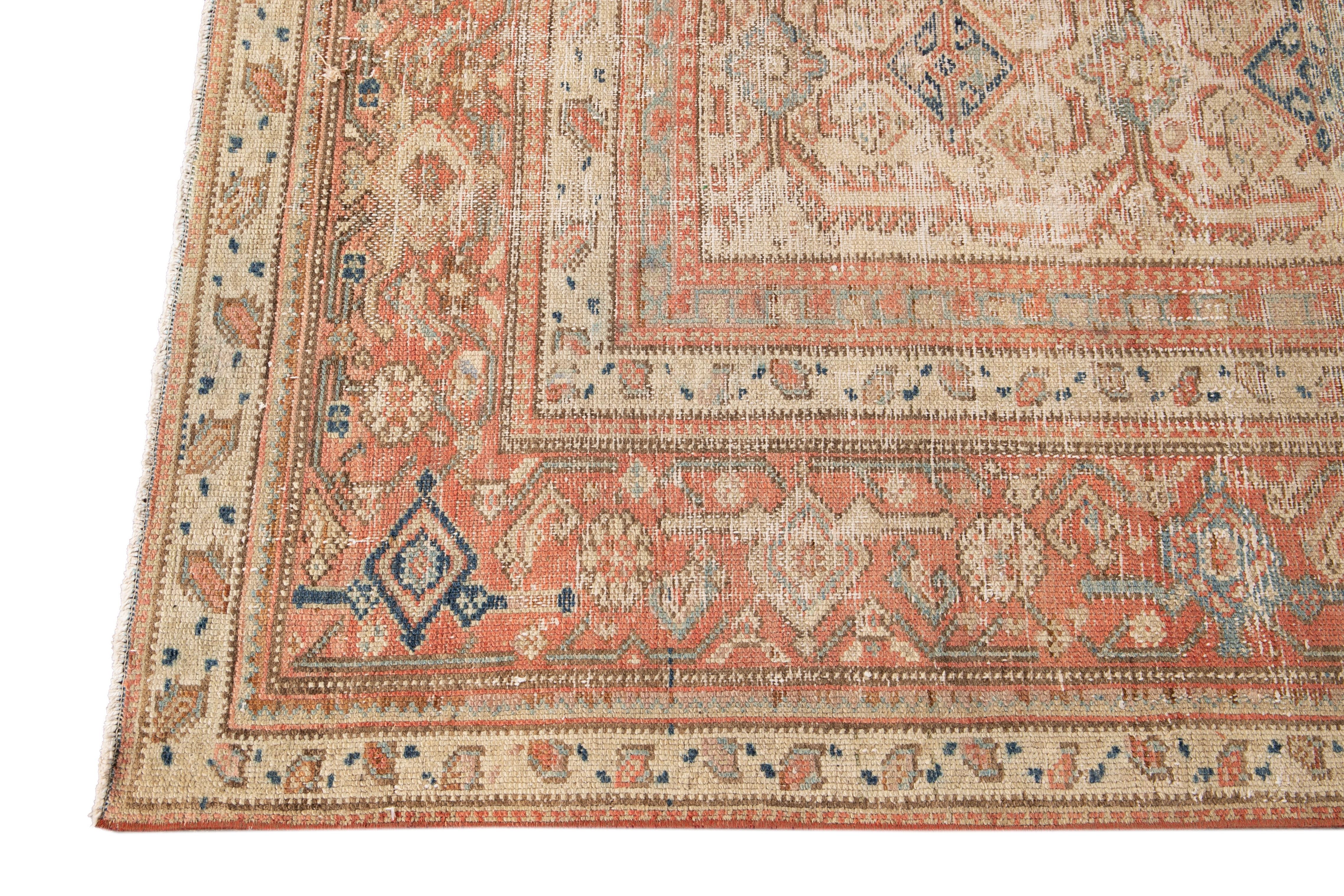Hand-Knotted Rust & Blue Vintage Persian Malayer Handmade Wool Runner with Medallion Motif For Sale