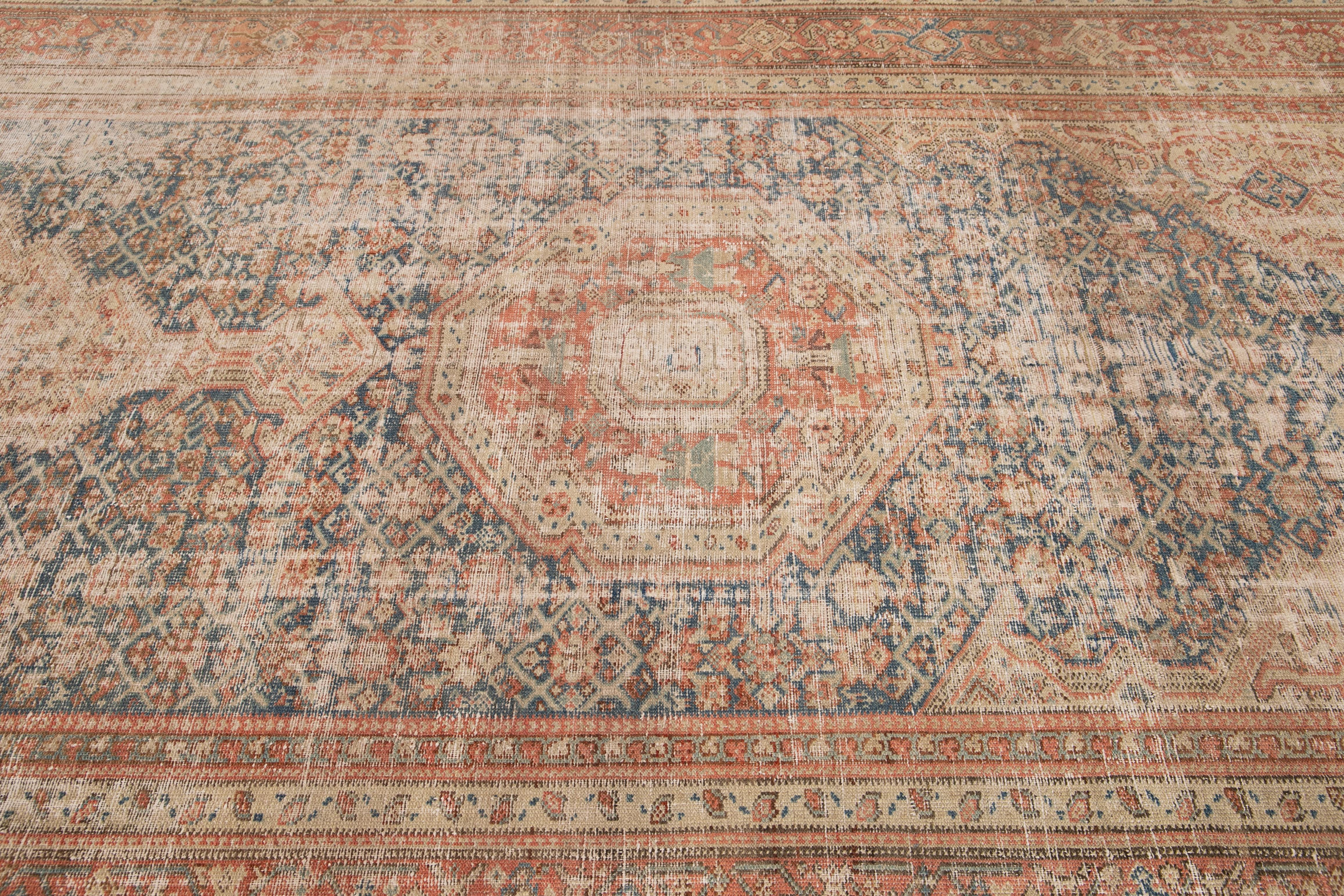 Rust & Blue Vintage Persian Malayer Handmade Wool Runner with Medallion Motif For Sale 1