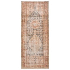 Runner in lana persiano vintage Malayer fatto a mano con motivo a medaglione, ruggine e blu