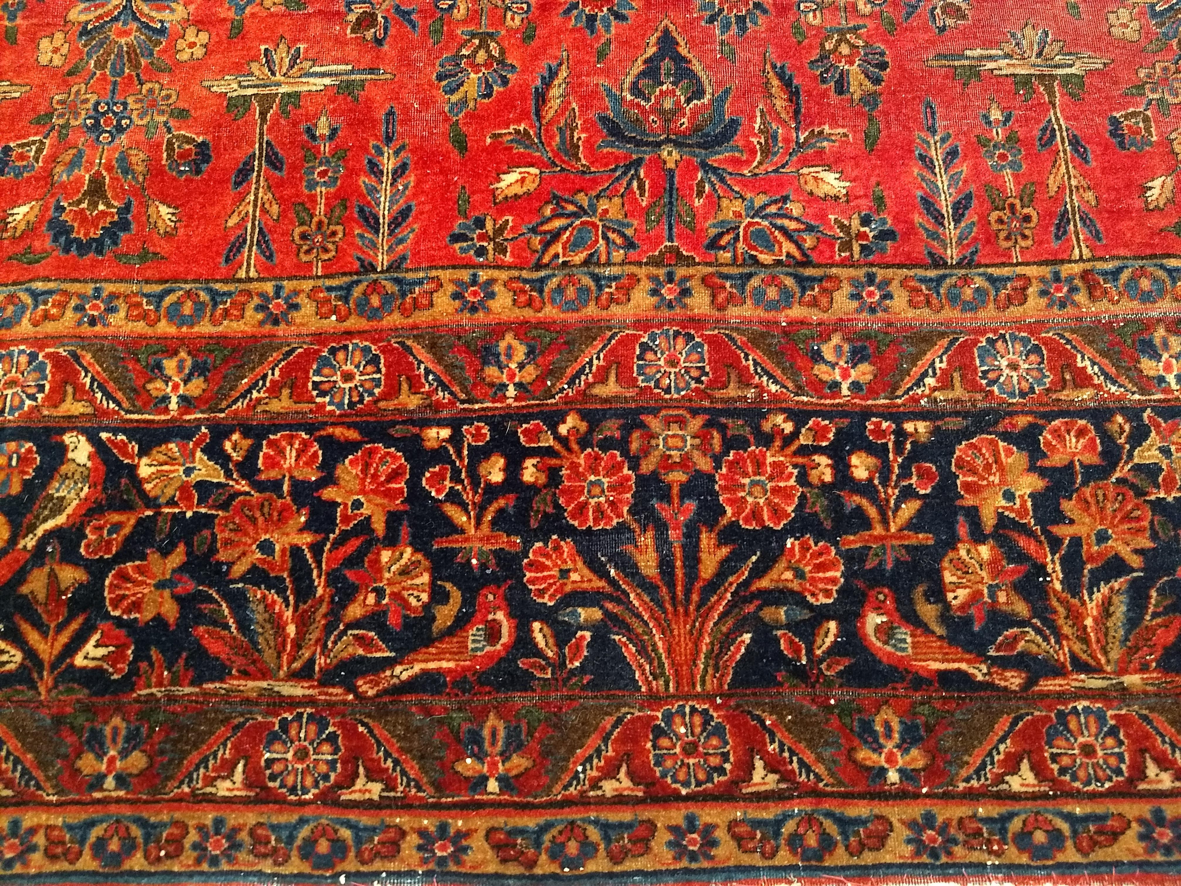 Vintage Persian Manchester Kashan in All-Over Garden Vase Pattern in Red, Navy 4