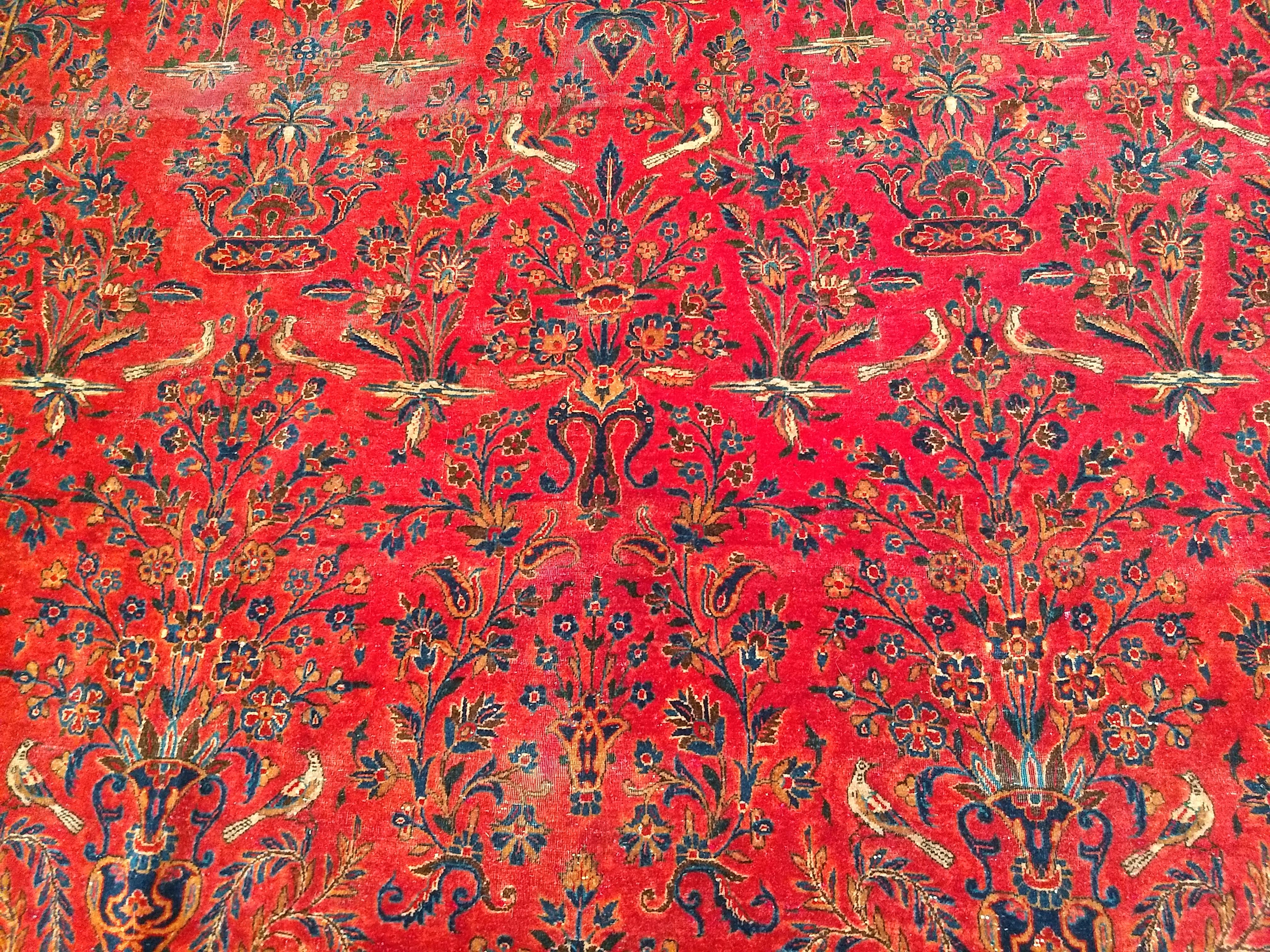 Vintage Persian Manchester Kashan in All-Over Garden Vase Pattern in Red, Navy 5