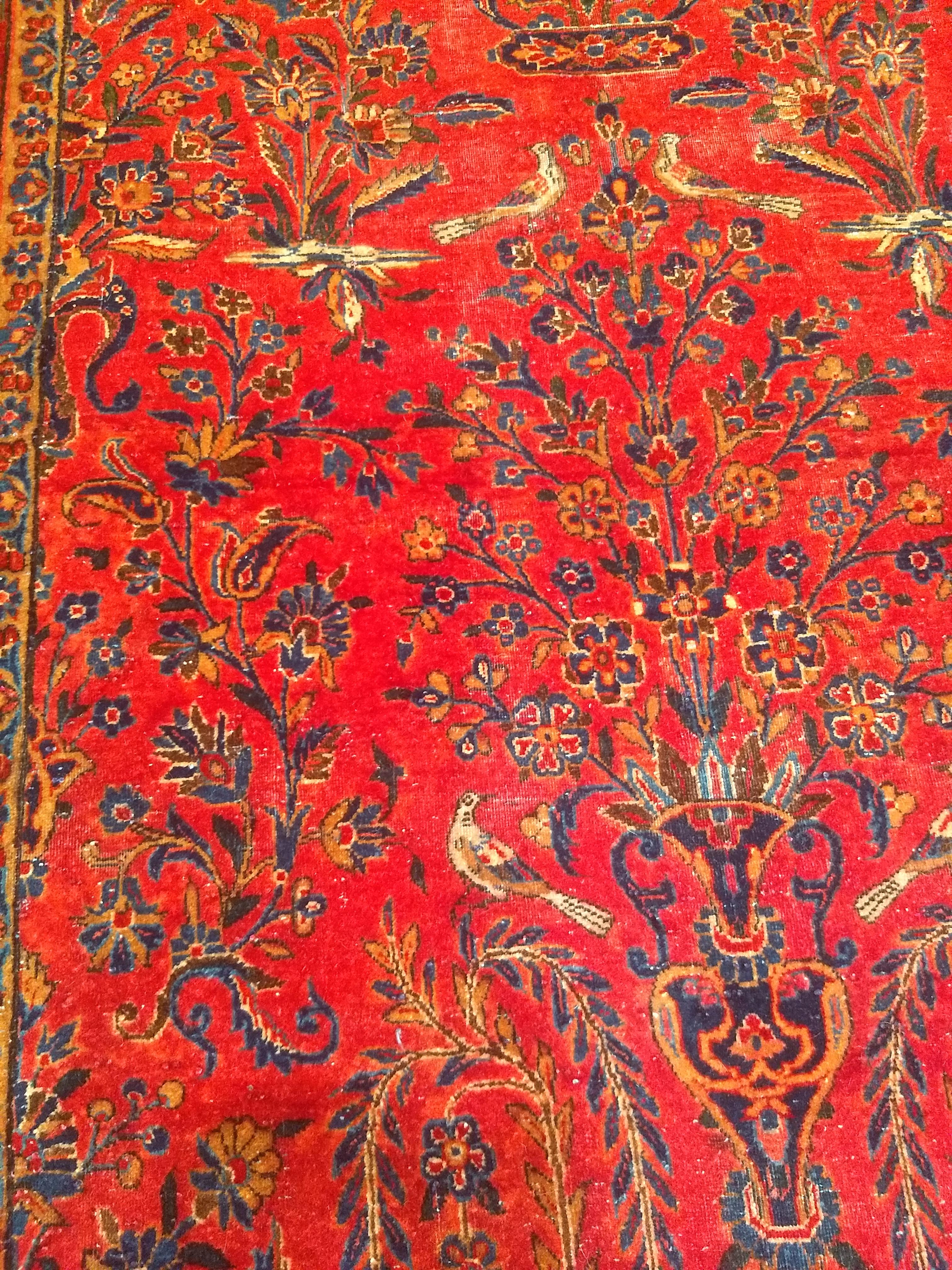 Vintage Persian Manchester Kashan in All-Over Garden Vase Pattern in Red, Navy 2