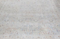 Vintage Persian Mashad Hand Knotted Beige Rug with Blue/Rust Accents