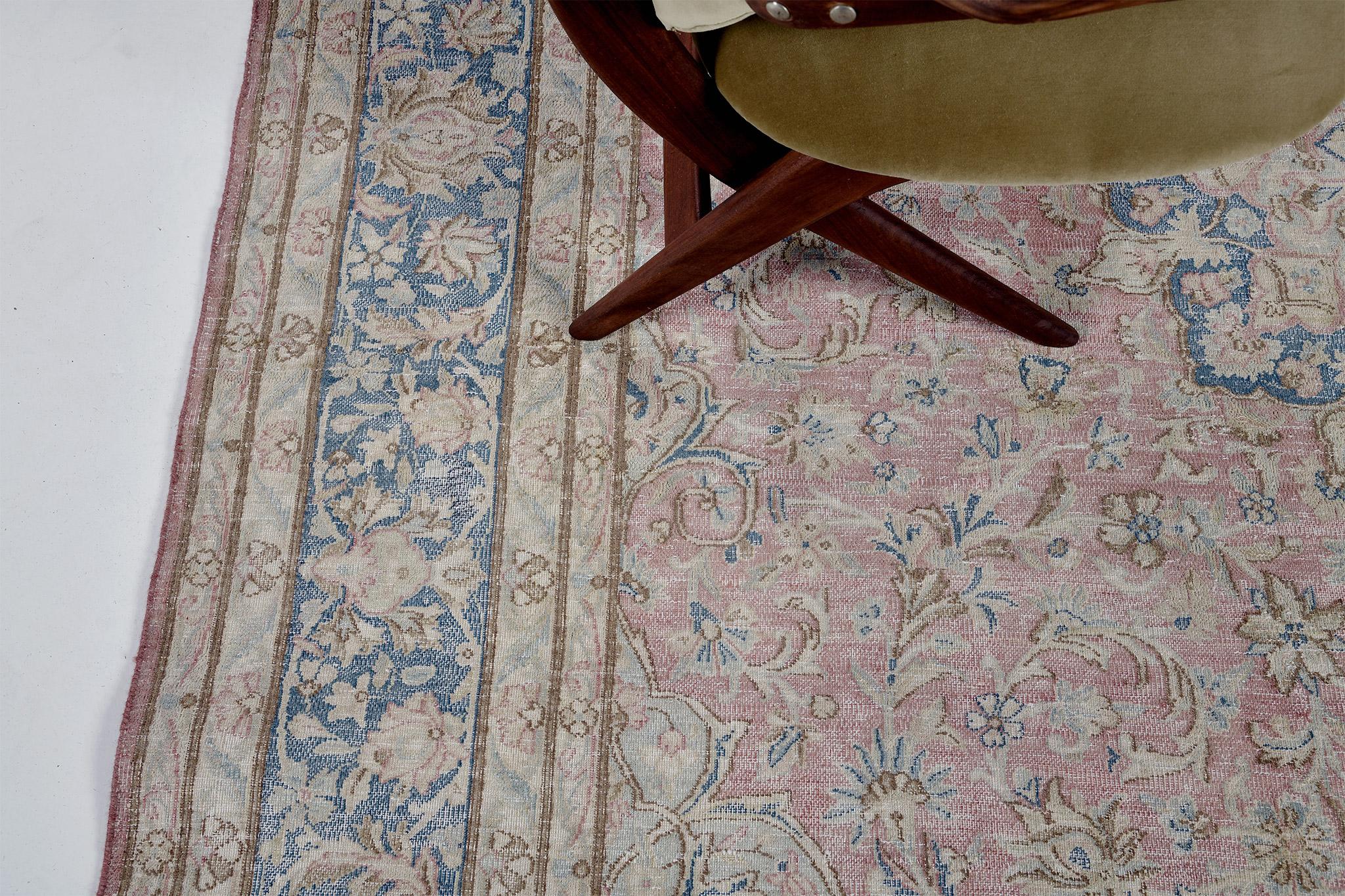 Hand-Knotted Vintage Persian Mashad Rug For Sale