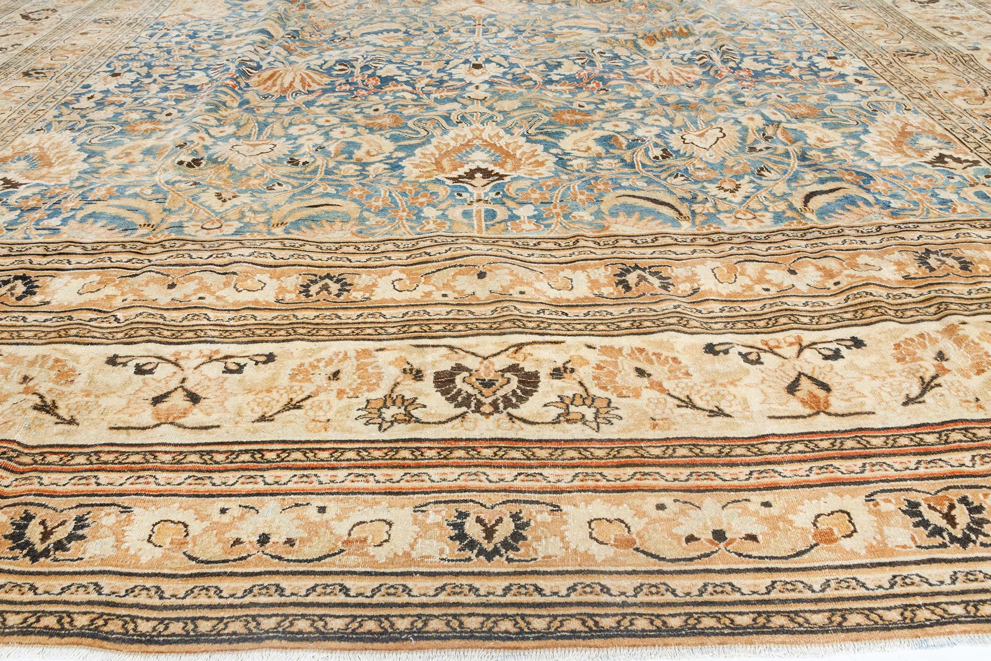 Hand-Woven Antique Persian Mashad Handmade Wool Rug For Sale
