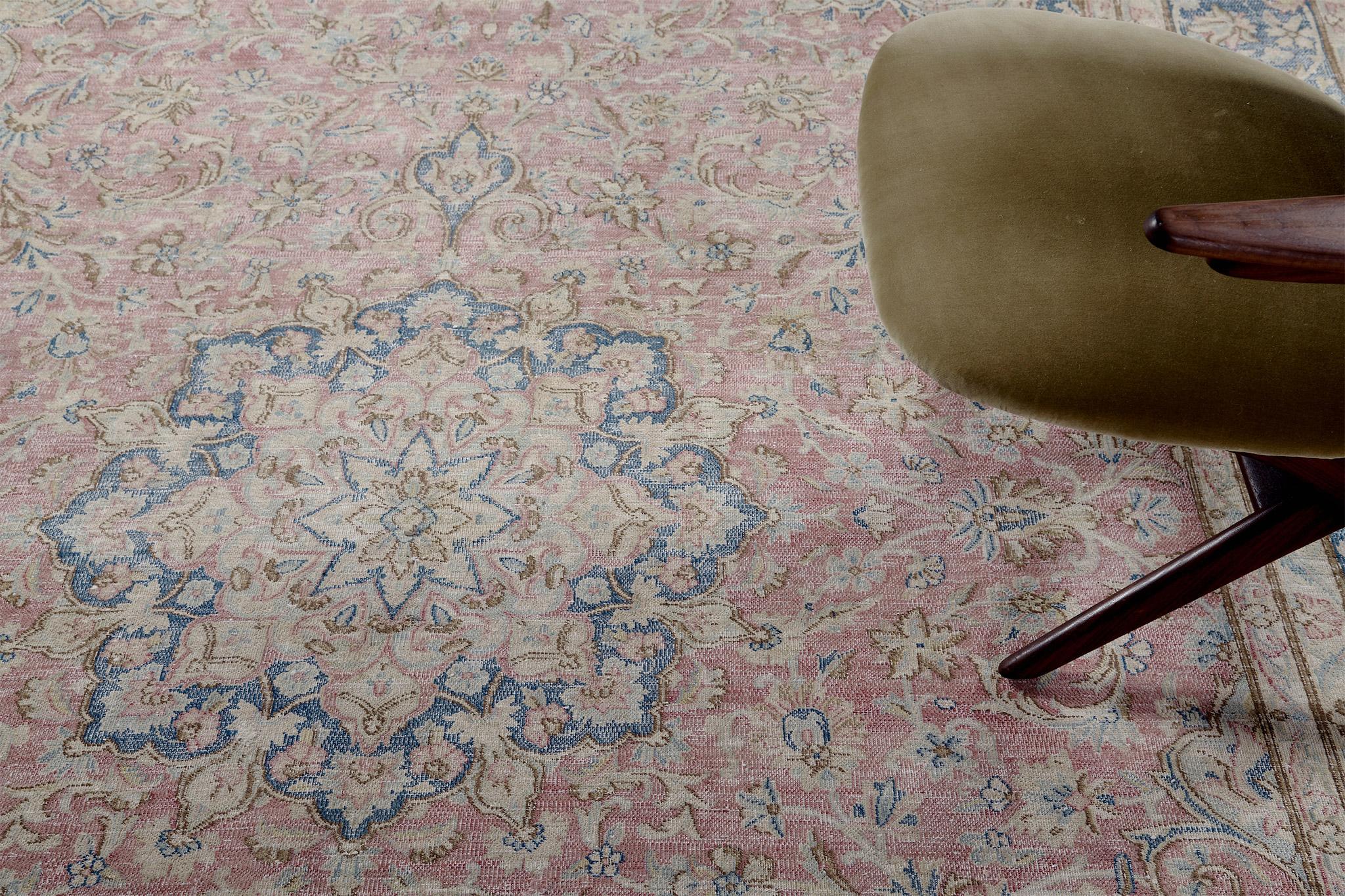 Wool Vintage Persian Mashad Rug For Sale