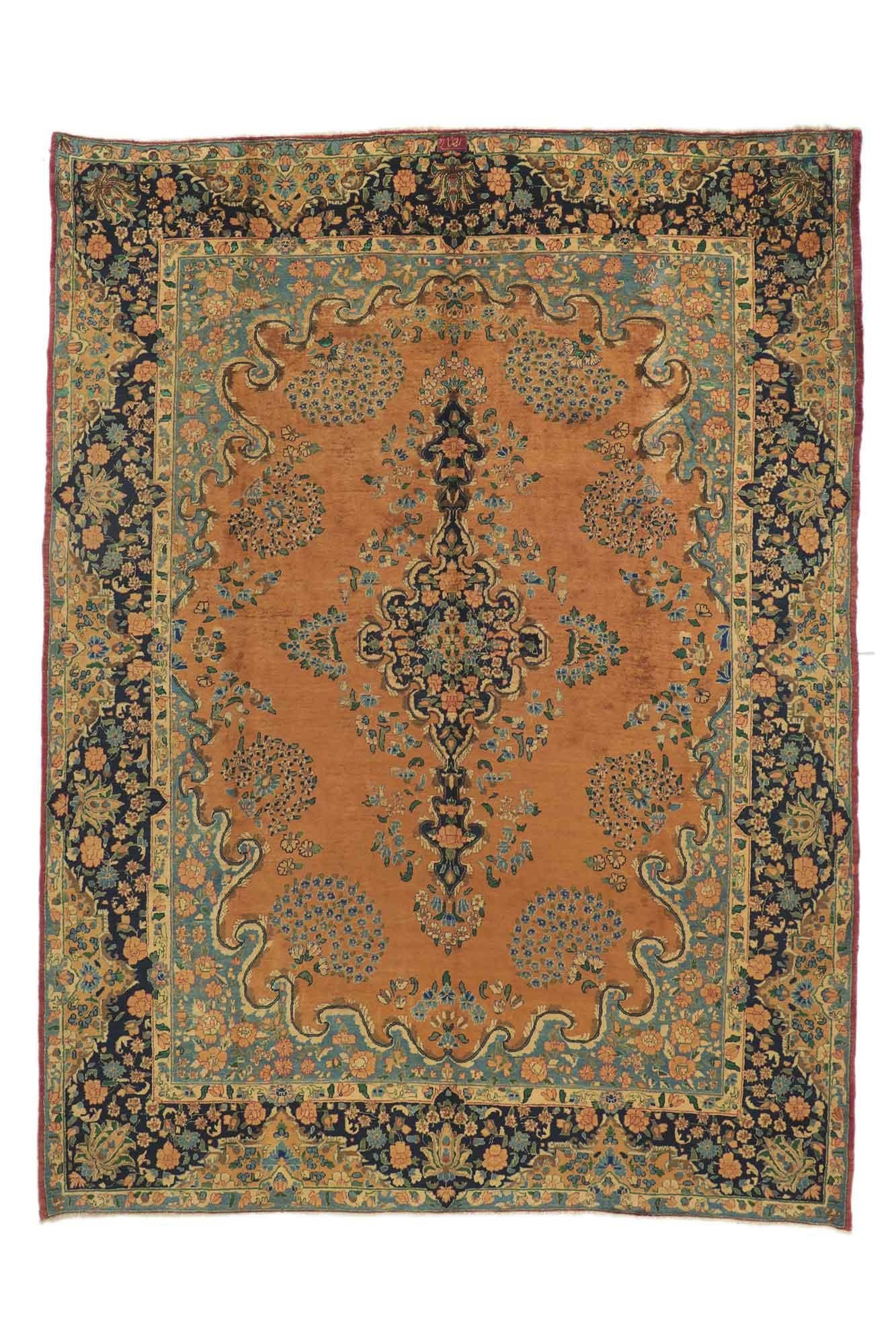 Vintage Persian Mashhad Area Rug with Arabesque Baroque Regency Style For Sale 7