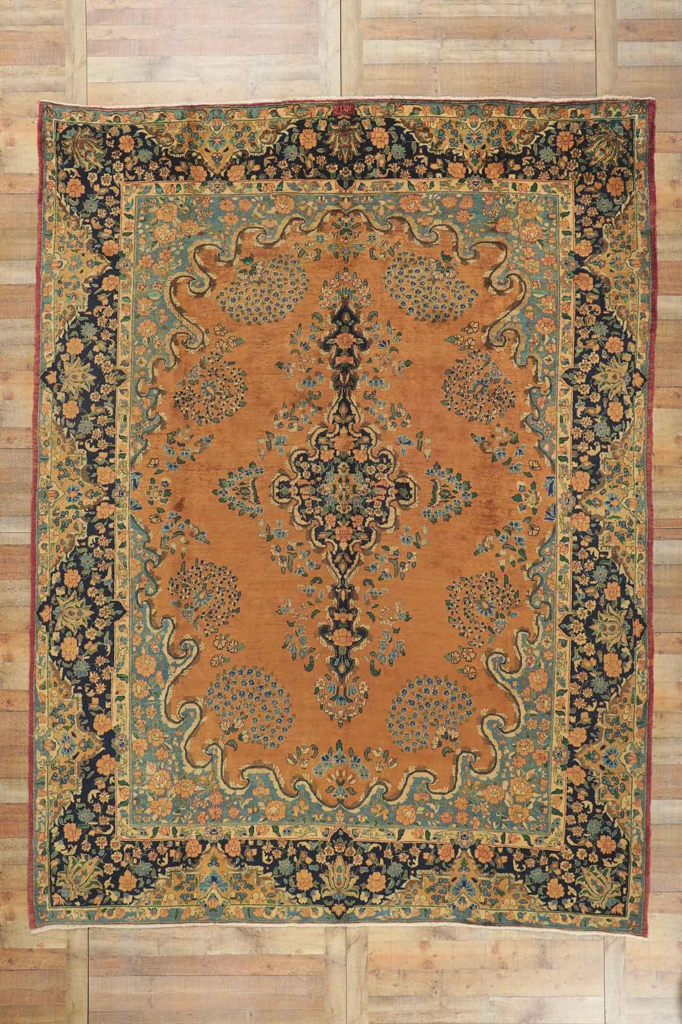 Vintage Vintage Persischer Mashhad-Teppich mit arabischem Barock Regency-Stil, Vintage im Angebot 6