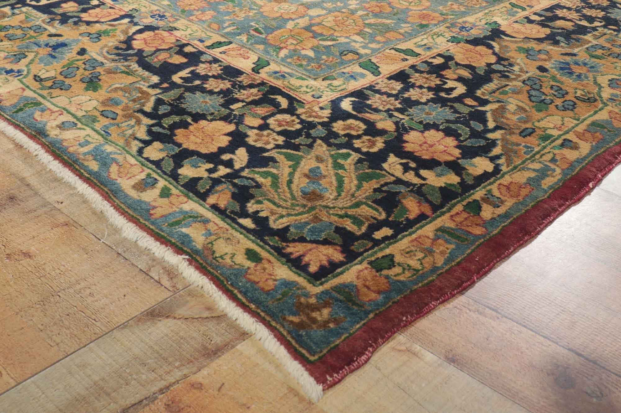 Vintage Persian Mashhad Area Rug with Arabesque Baroque Regency Style For Sale 4