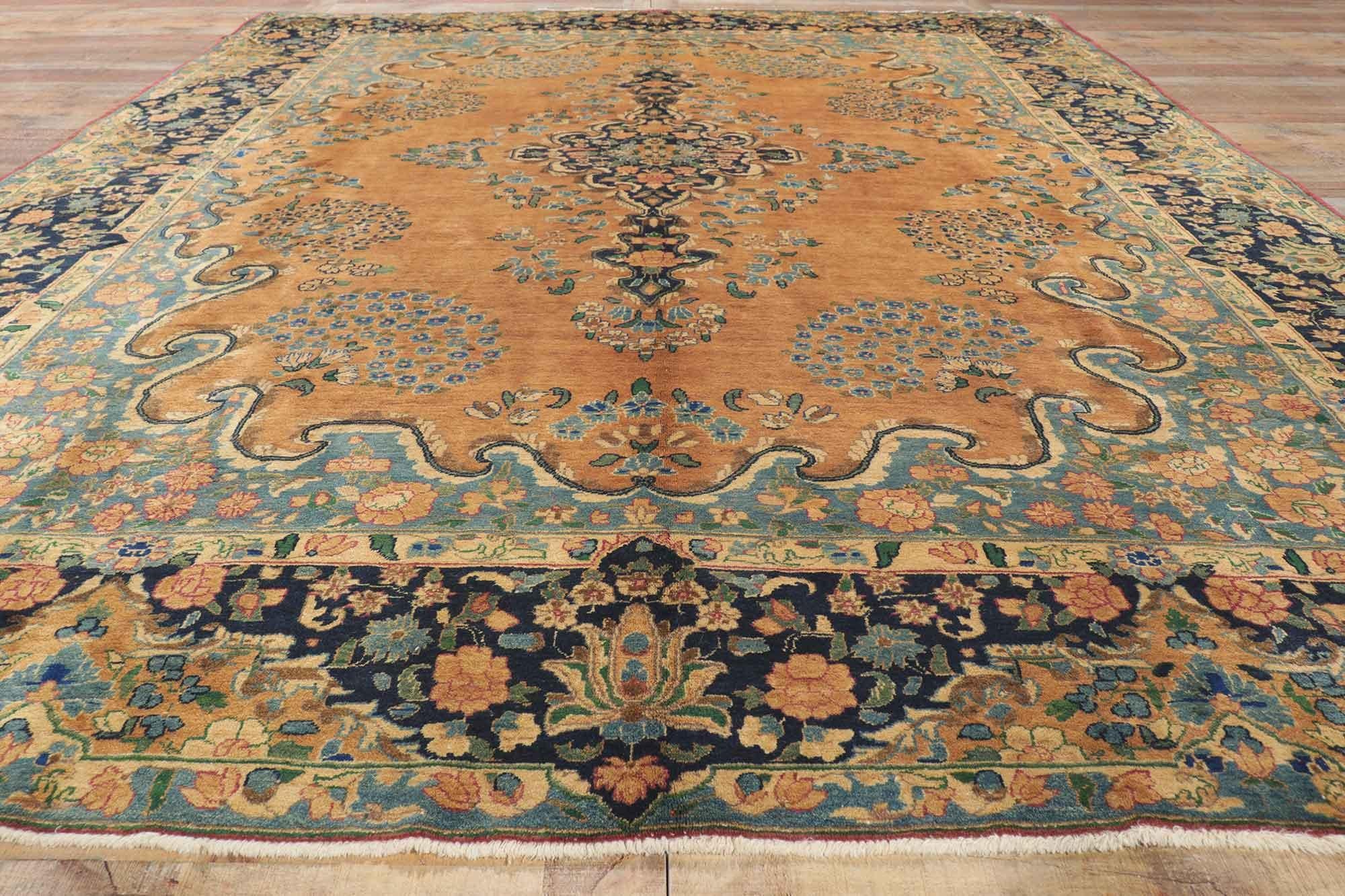 Vintage Persian Mashhad Area Rug with Arabesque Baroque Regency Style For Sale 5