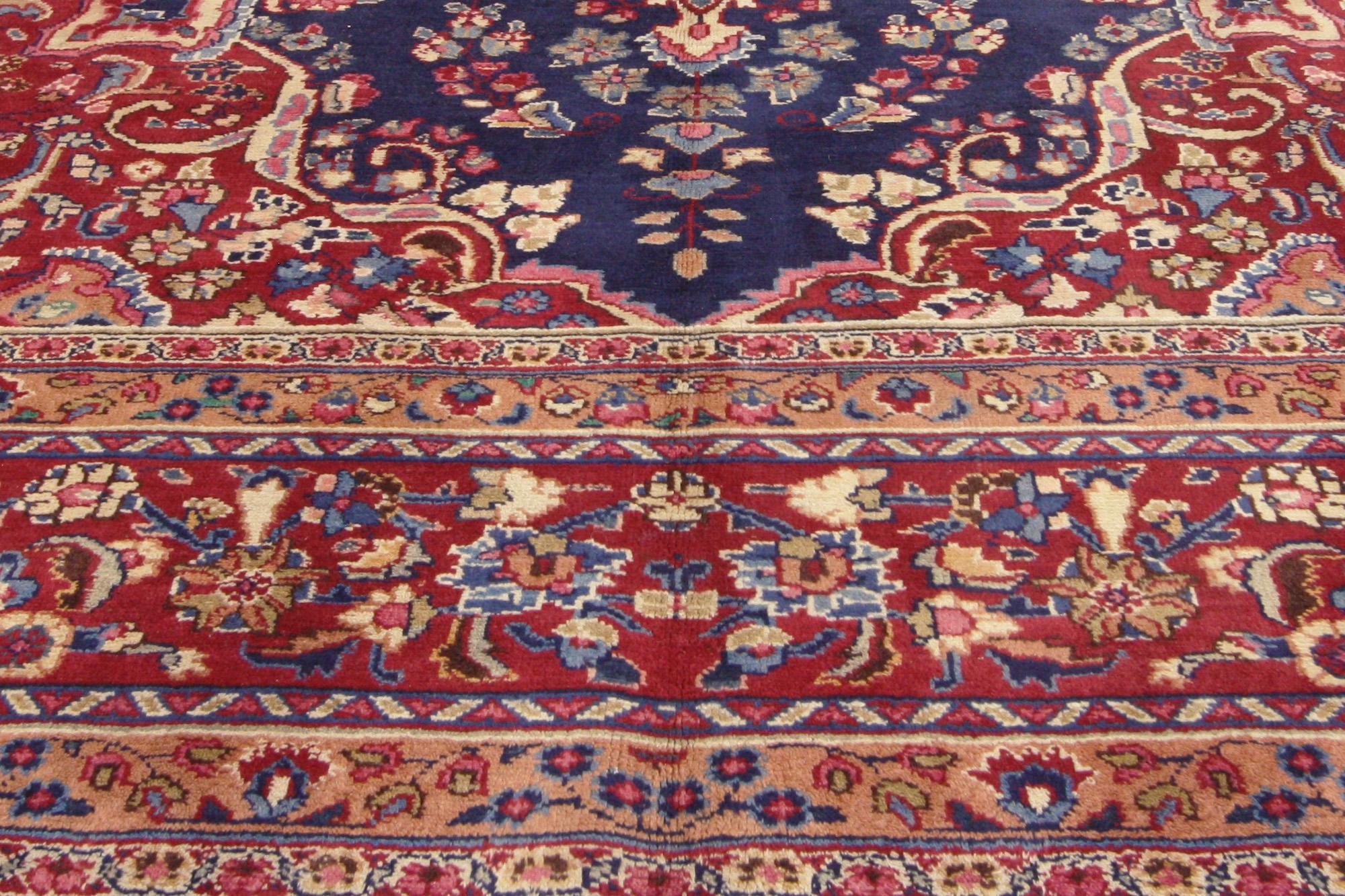20th Century Vintage Persian Mashhad Rug, Regal Baroque Meets Timeless Elegance For Sale