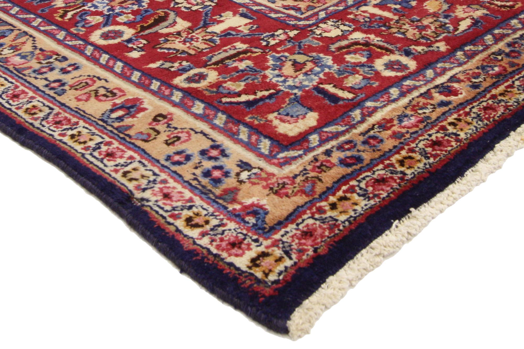 Kashan Vintage Persian Mashhad Rug, Regal Baroque Meets Timeless Elegance For Sale