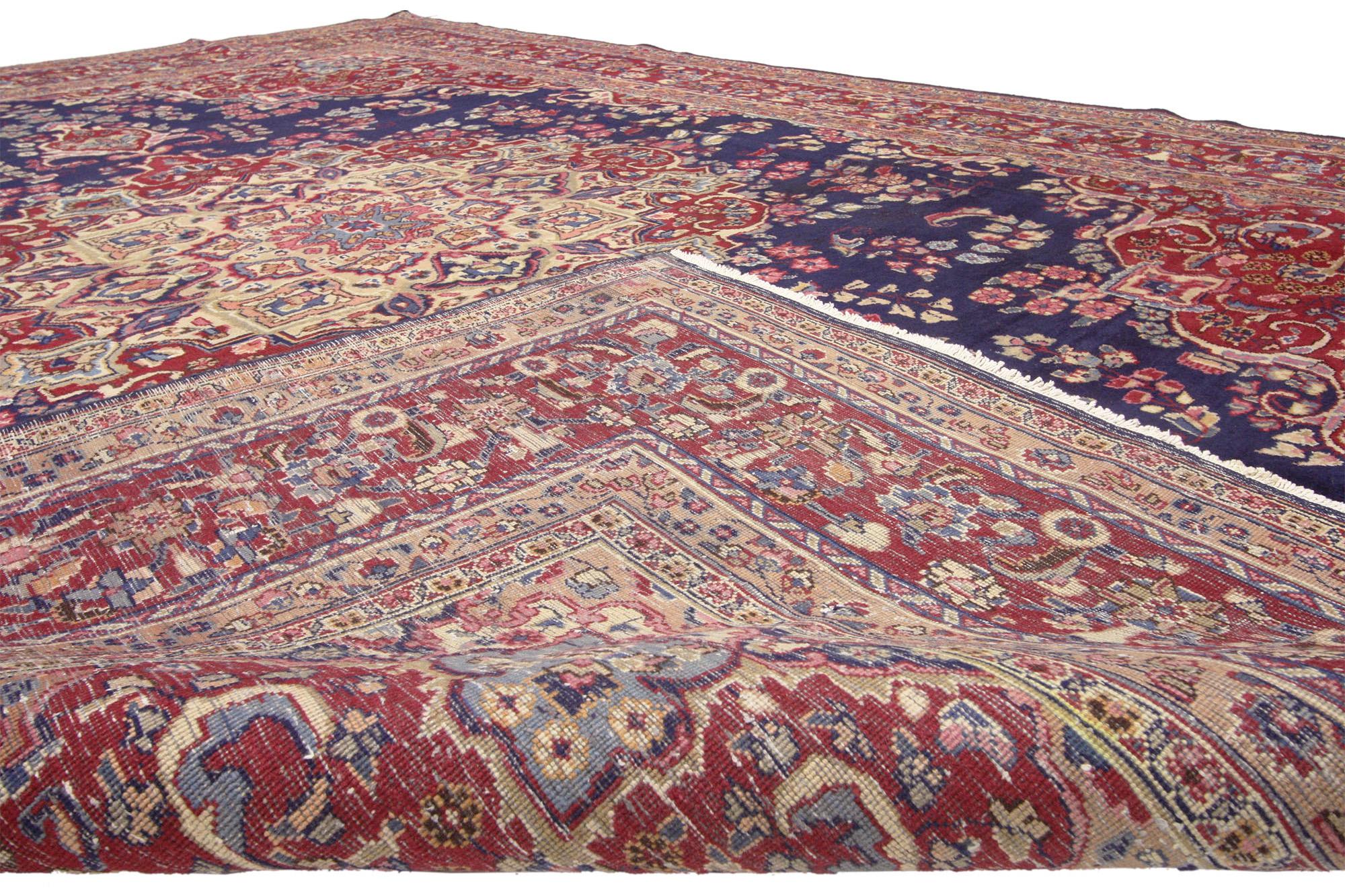 Wool Vintage Persian Mashhad Rug, Regal Baroque Meets Timeless Elegance For Sale