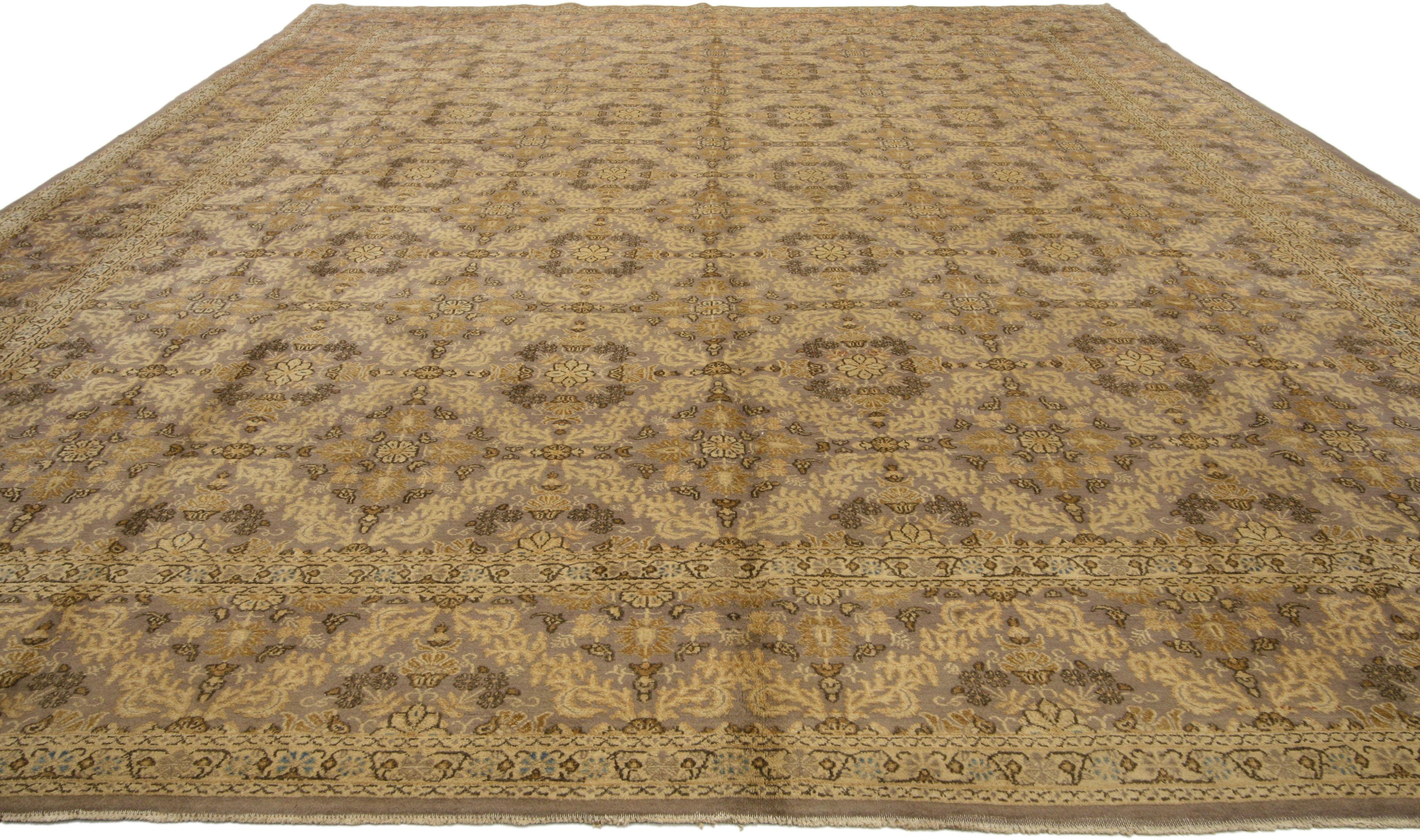 Hand-Knotted Vintage Persian Mashhad Area Rug with Elizabethan Style and French Influence For Sale
