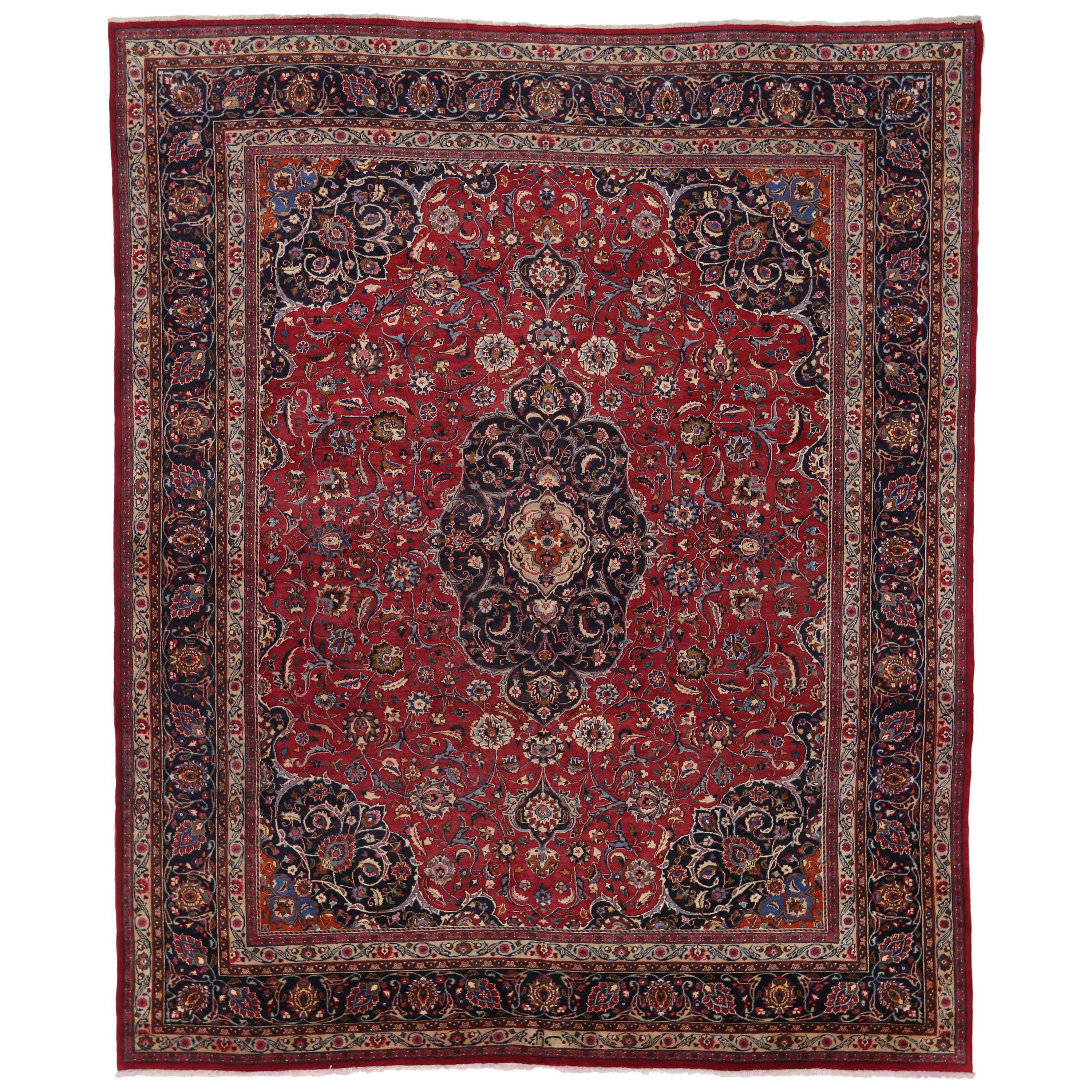 Vintage Persian Mashhad Area Rug with Jacobean Style For Sale
