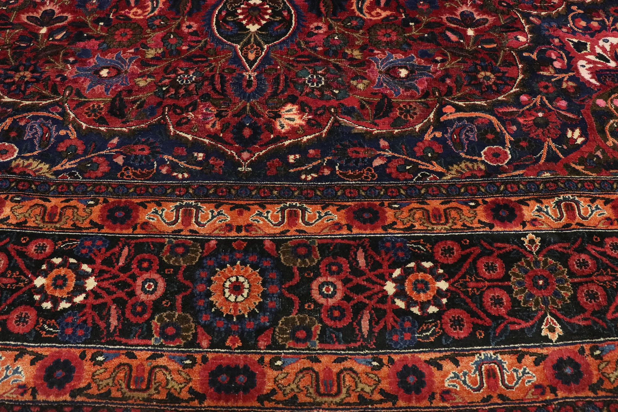 Hand-Knotted Vintage Persian Mashhad Area Rug with Luxe Victorian Style For Sale
