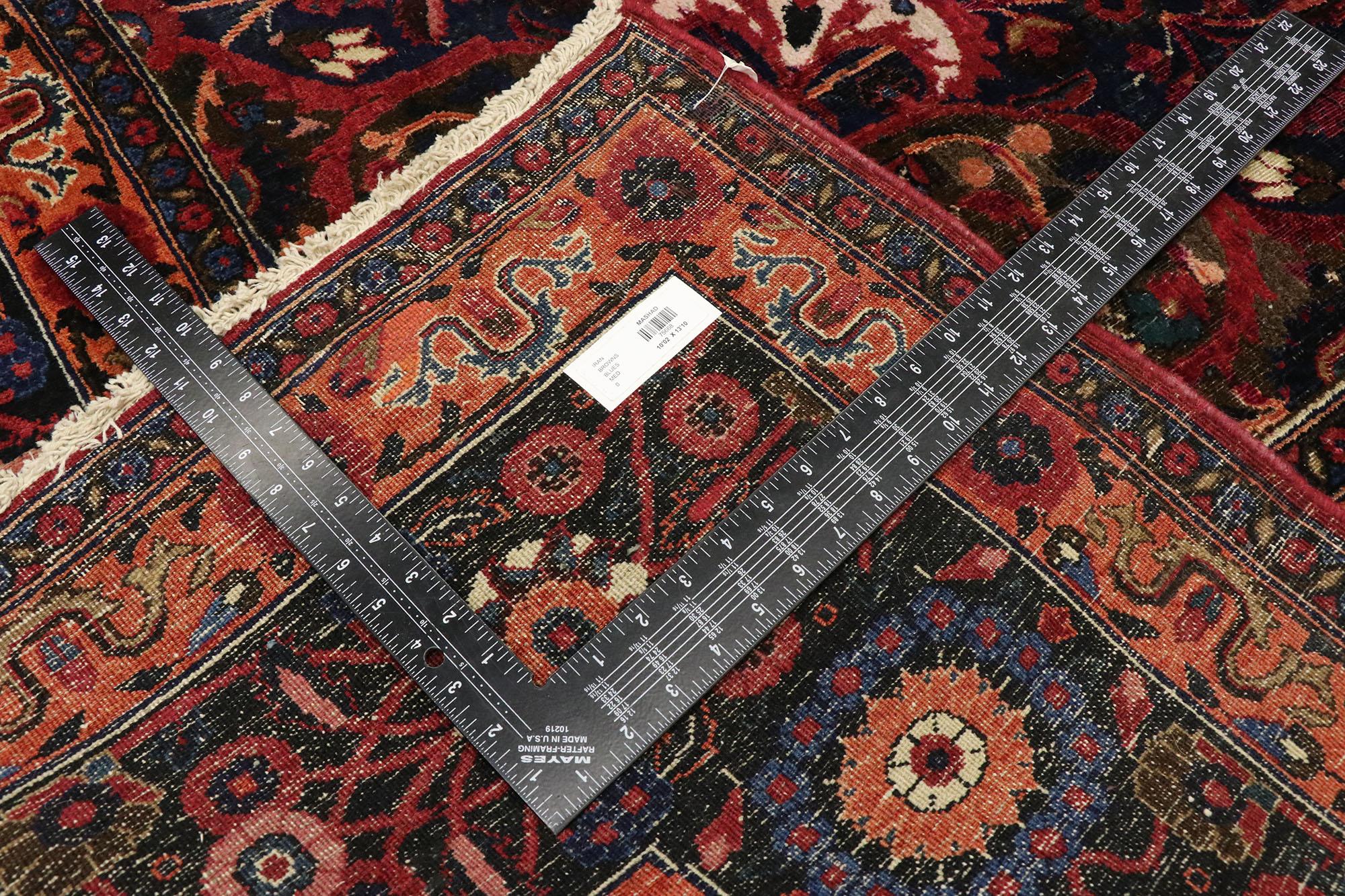 Annodato a mano Tappeto persiano vintage Mashhad con stile vittoriano di lusso in vendita