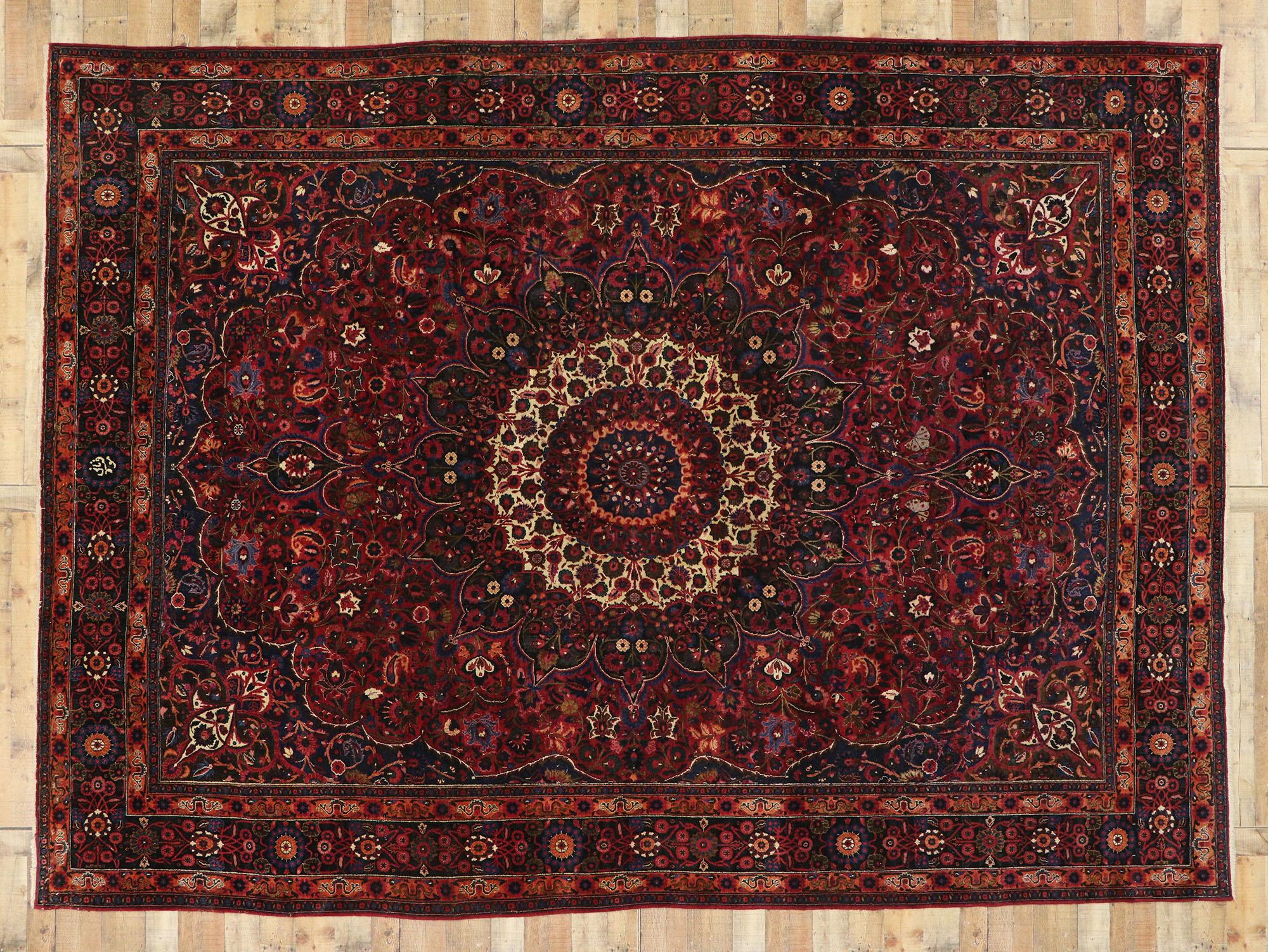 Vintage Persian Mashhad Area Rug with Luxe Victorian Style For Sale 1
