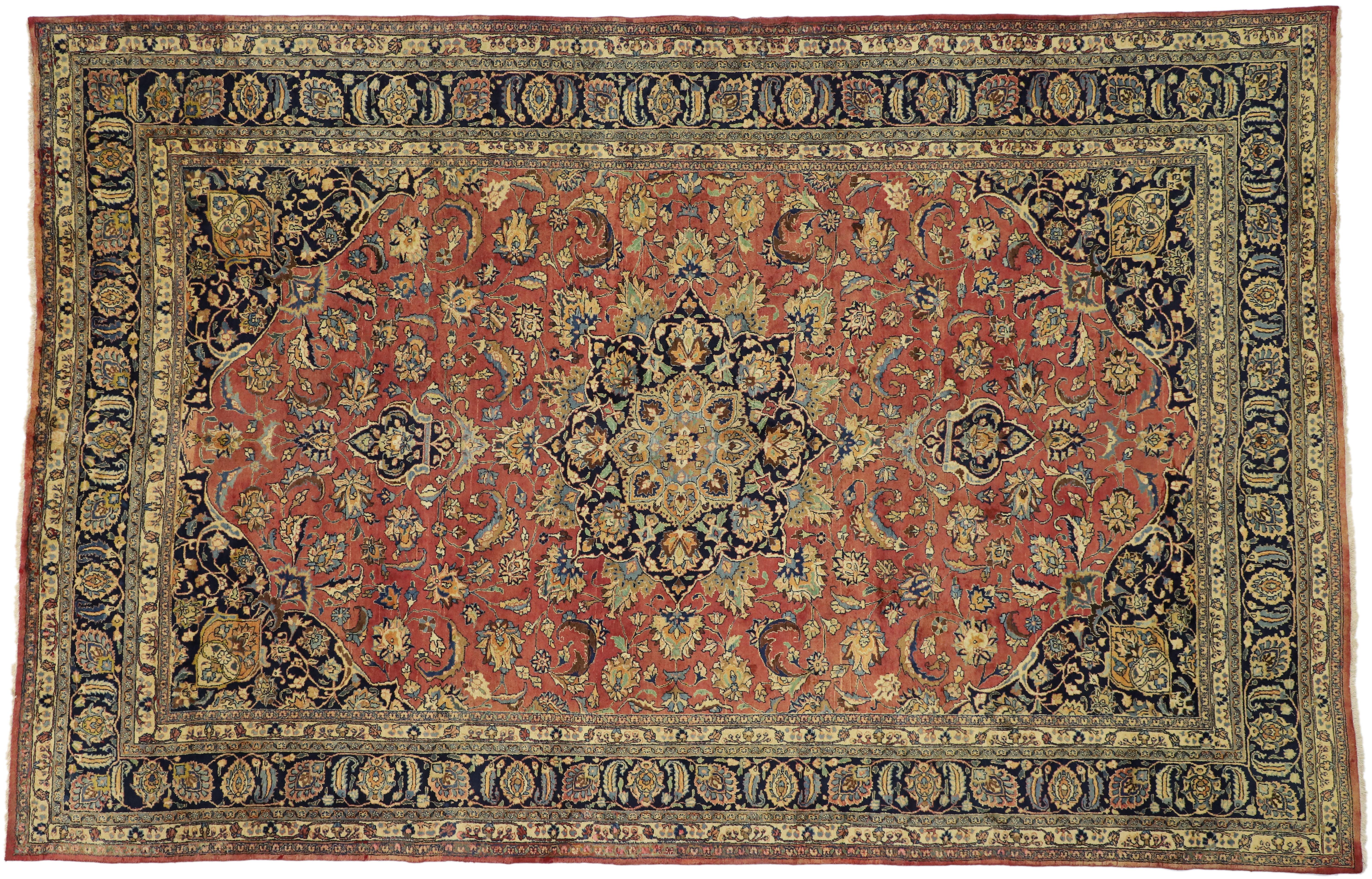 Vintage Persian Mashhad Palace Rug with Traditional Colonial and Federal Style For Sale 2