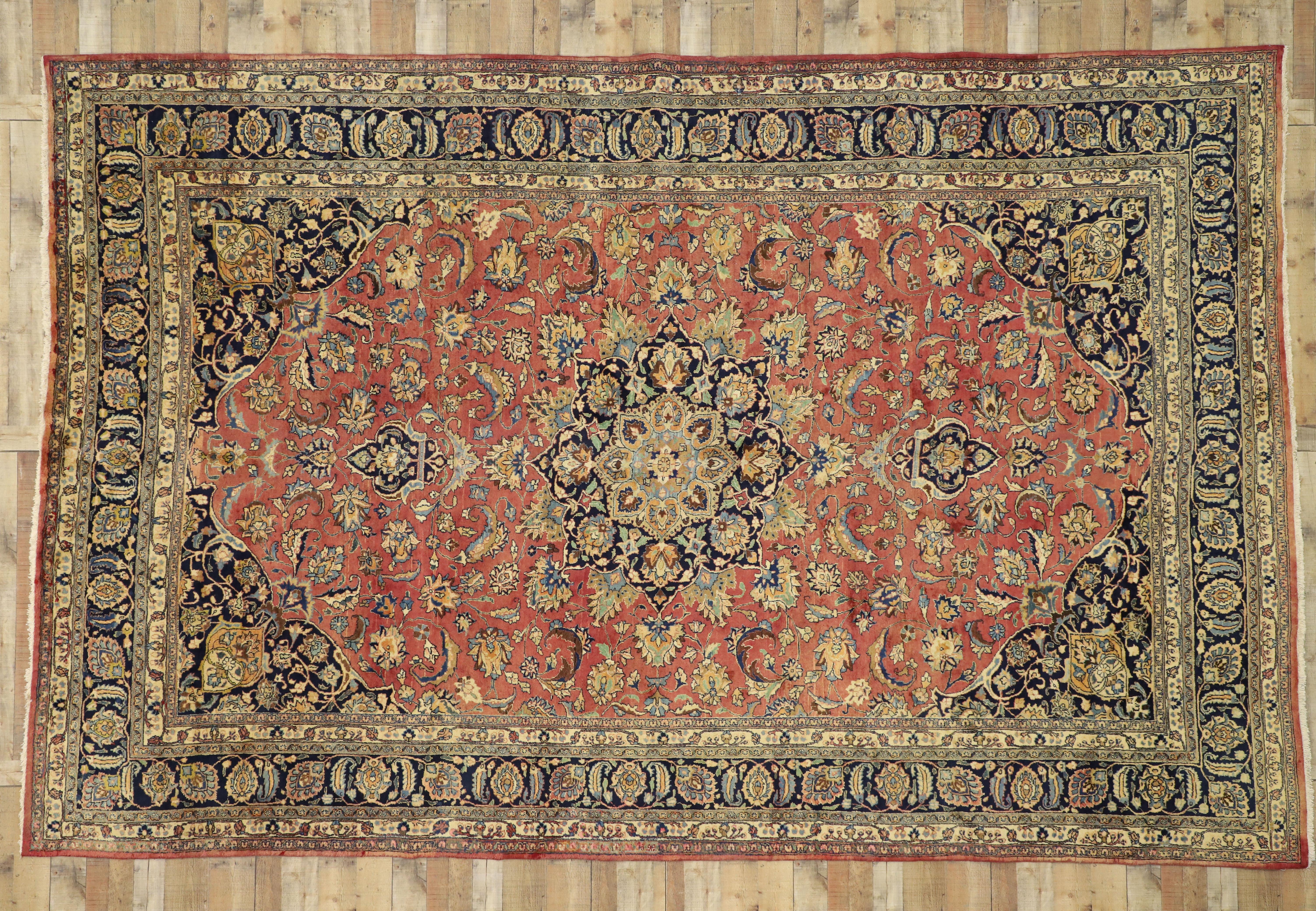 Vintage Persian Mashhad Palace Rug with Traditional Colonial and Federal Style For Sale 1